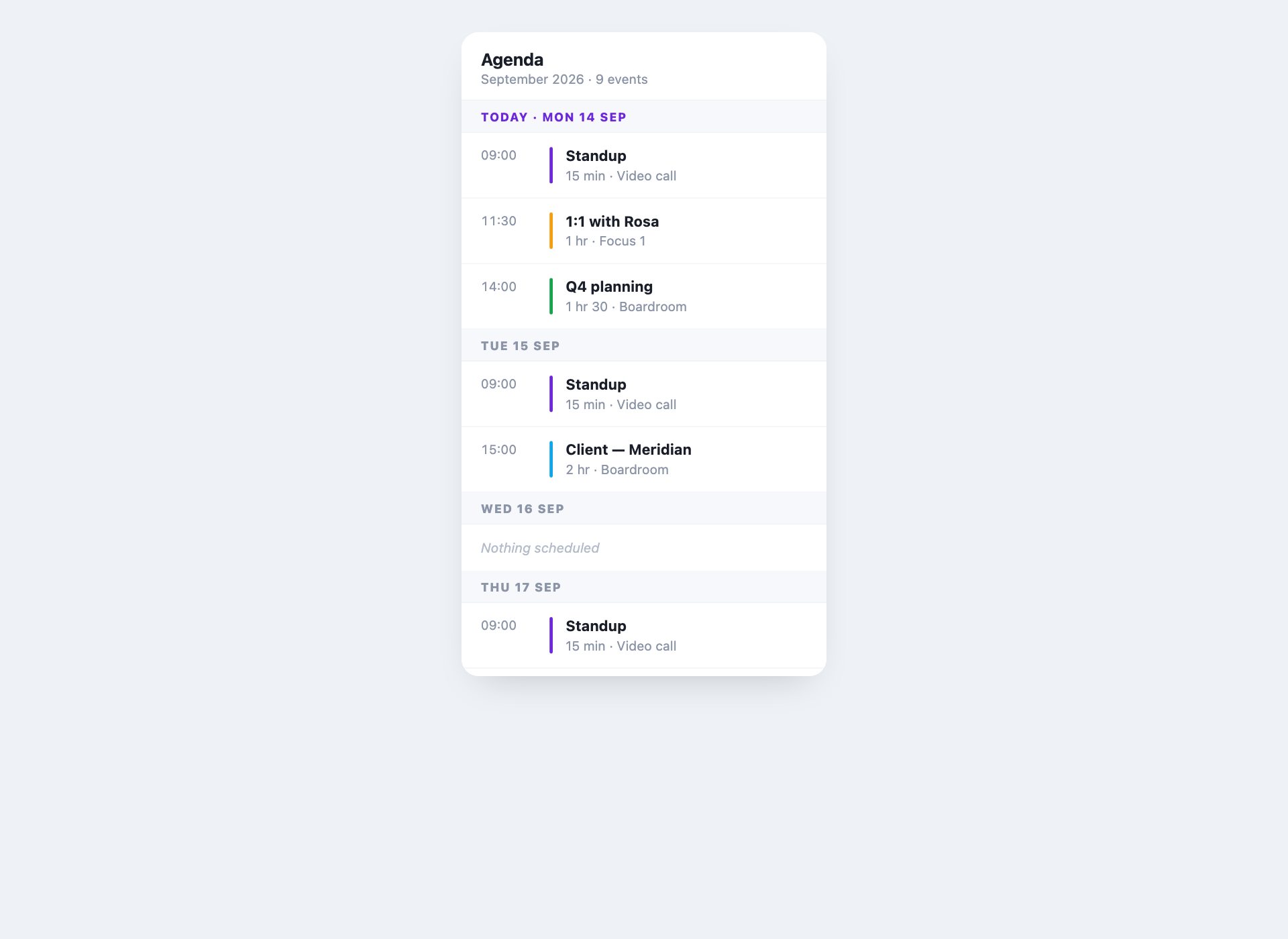 Mobile Agenda with Sticky Days — free HTML calendar template by uiCookies