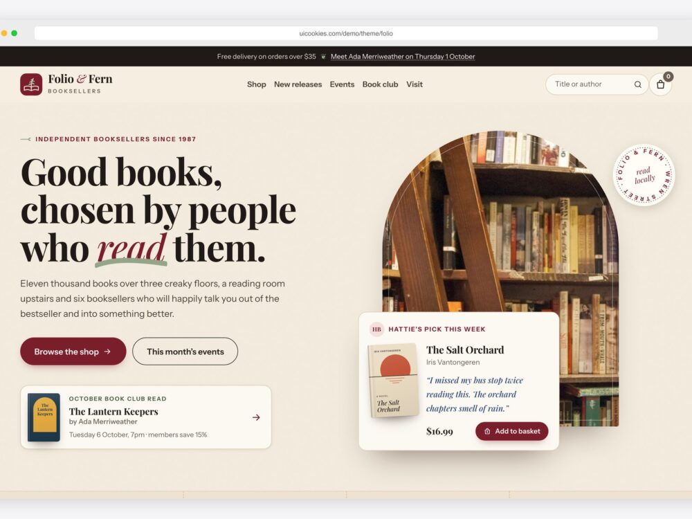 Folio — Free Bookstore Website Template preview