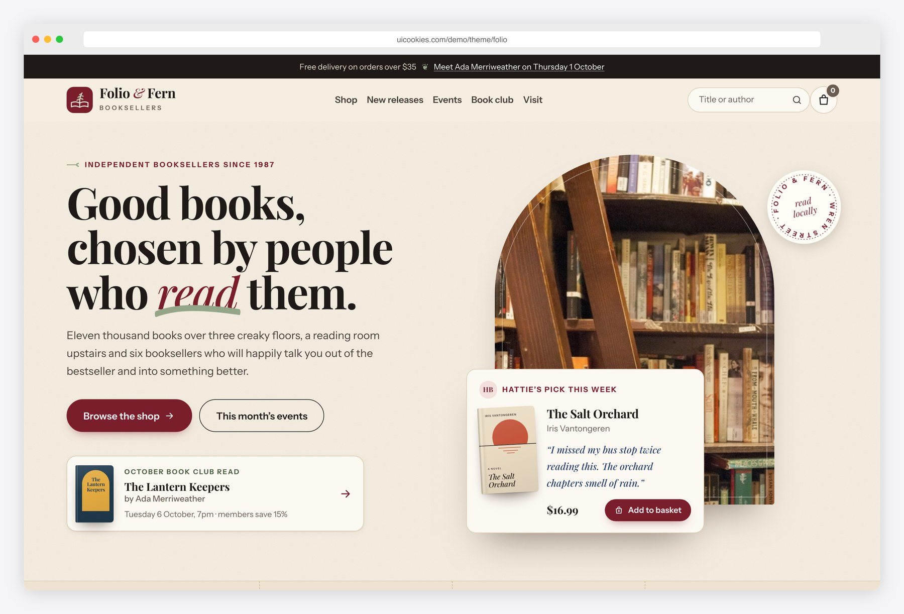 Folio — Free Bookstore Website Template preview