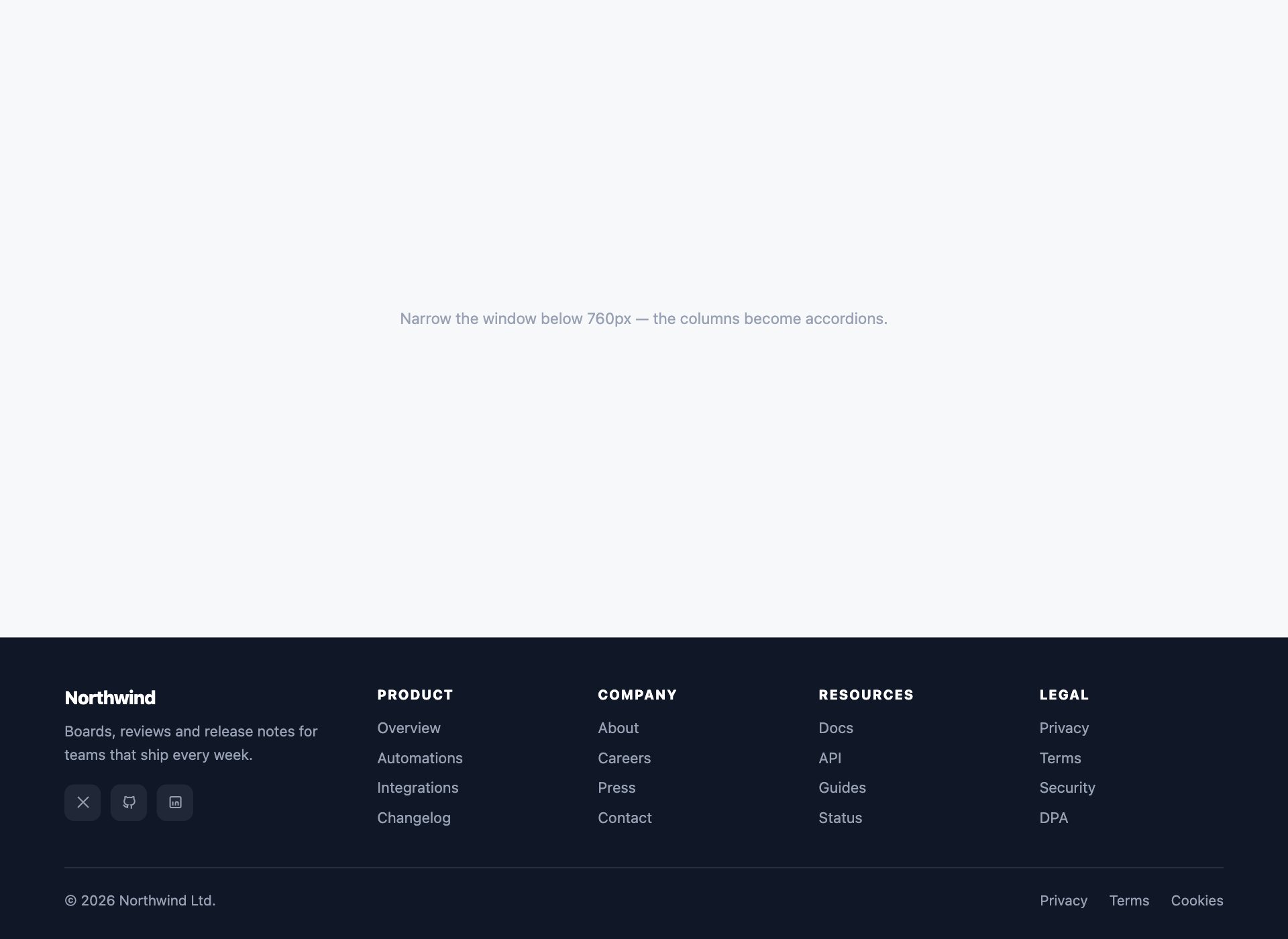 Columns That Become Accordions — free website footer template by uiCookies