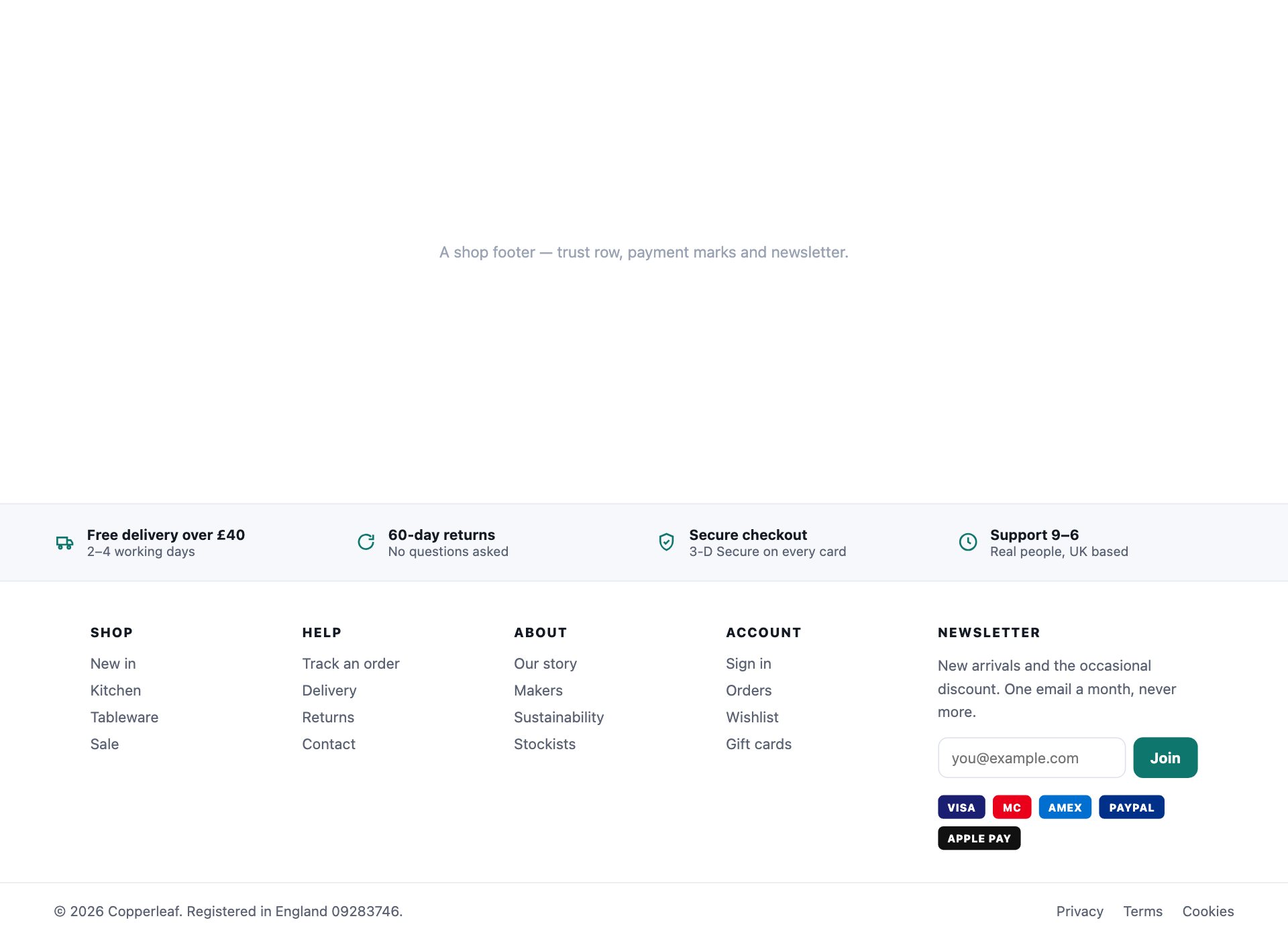 E-commerce Footer — free website footer template by uiCookies