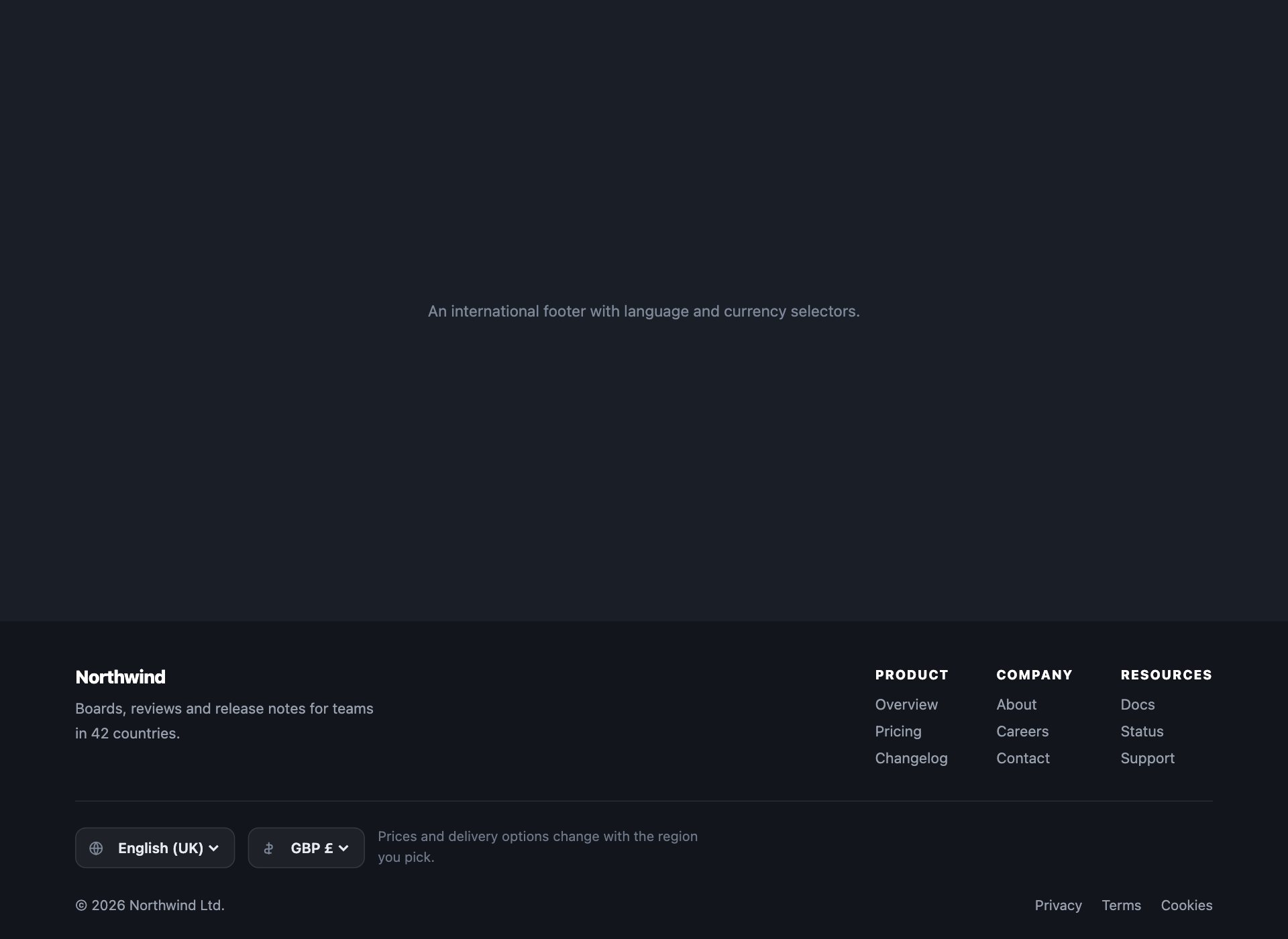 Footer with Locale Switchers — free website footer template by uiCookies