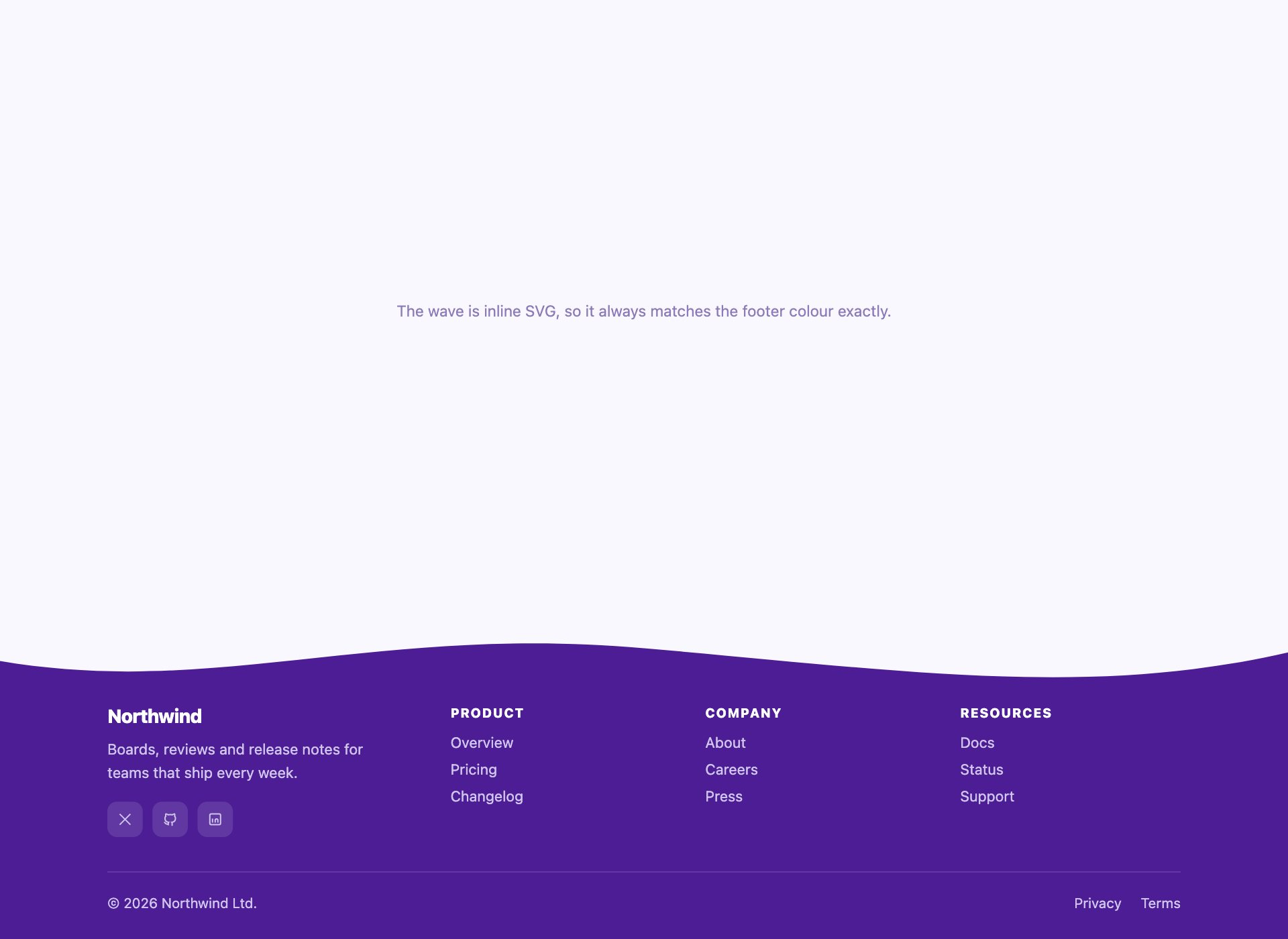 Footer with a Wave Divider — free website footer template by uiCookies