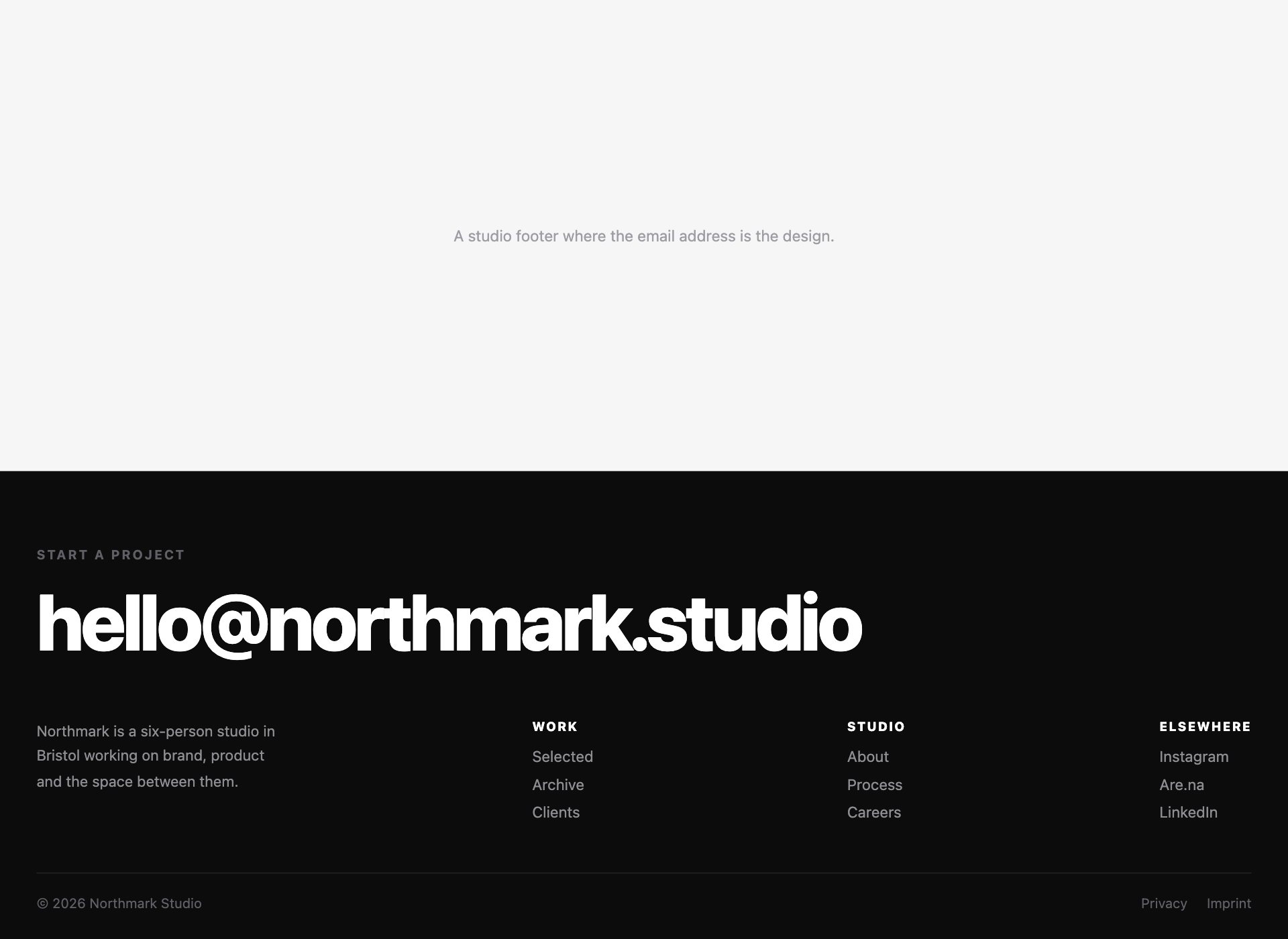 Big-Type Portfolio Footer — free website footer template by uiCookies