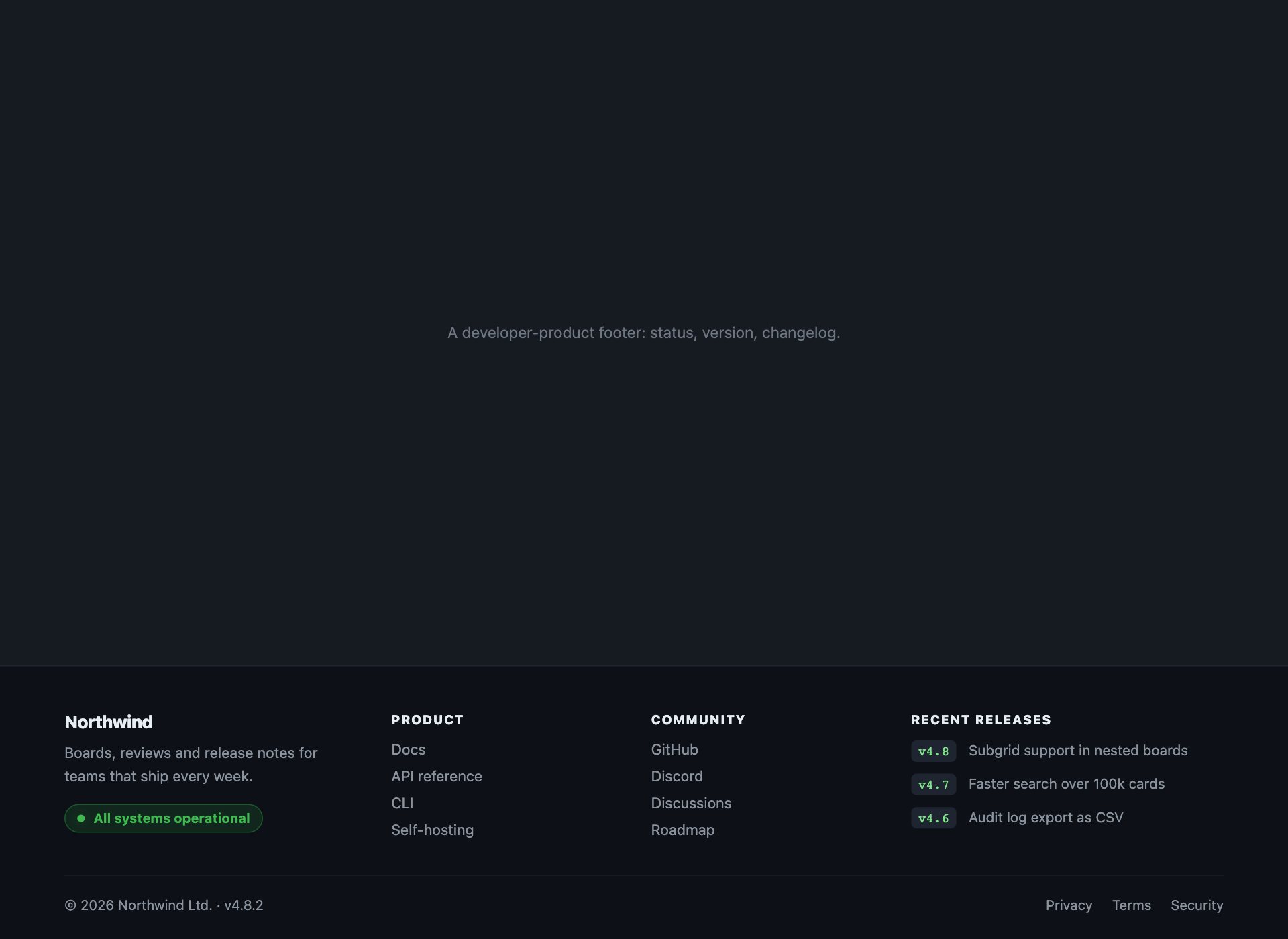 Footer with a Status Row — free website footer template by uiCookies