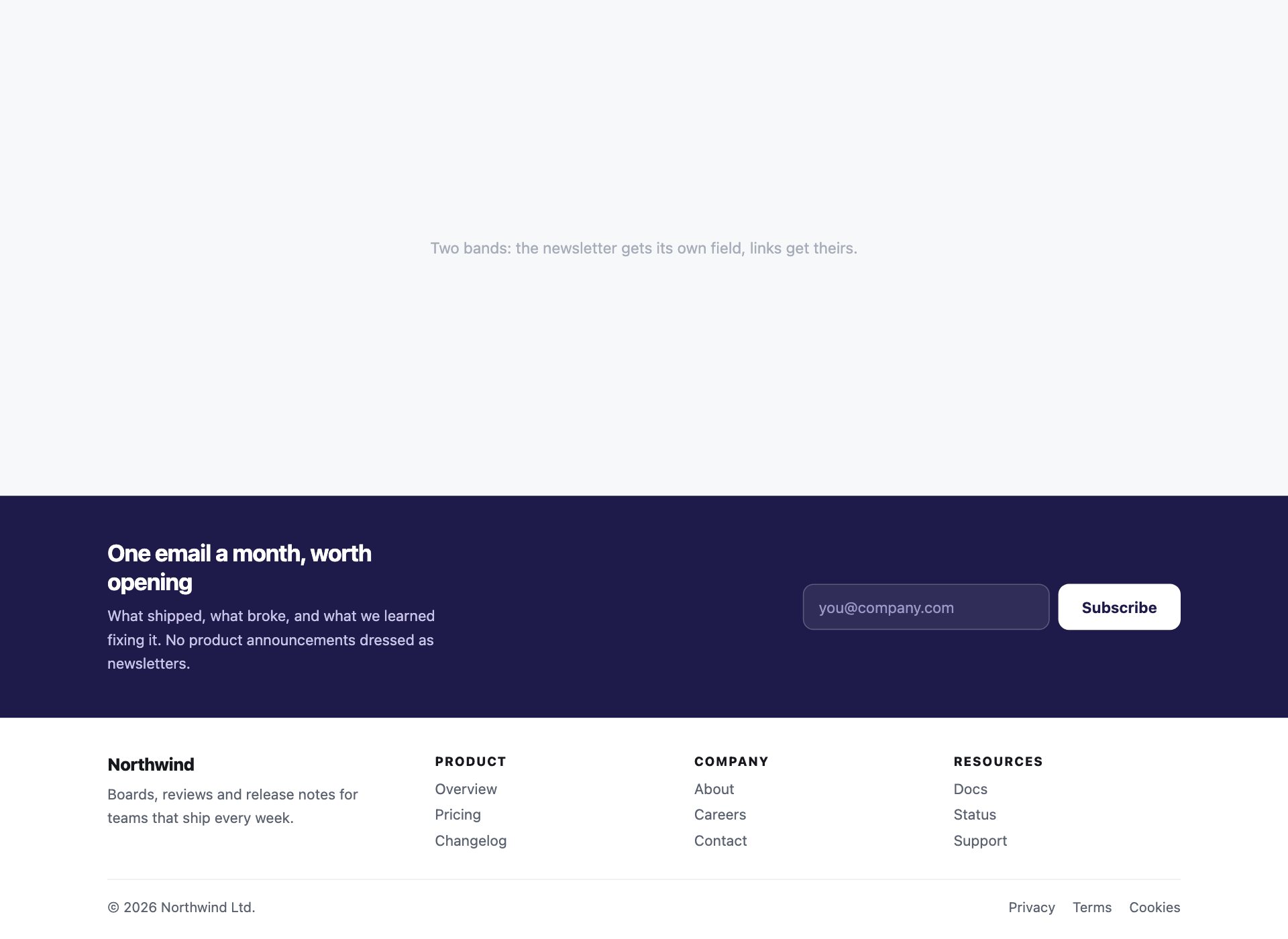Two-Tone Split Footer — free website footer template by uiCookies