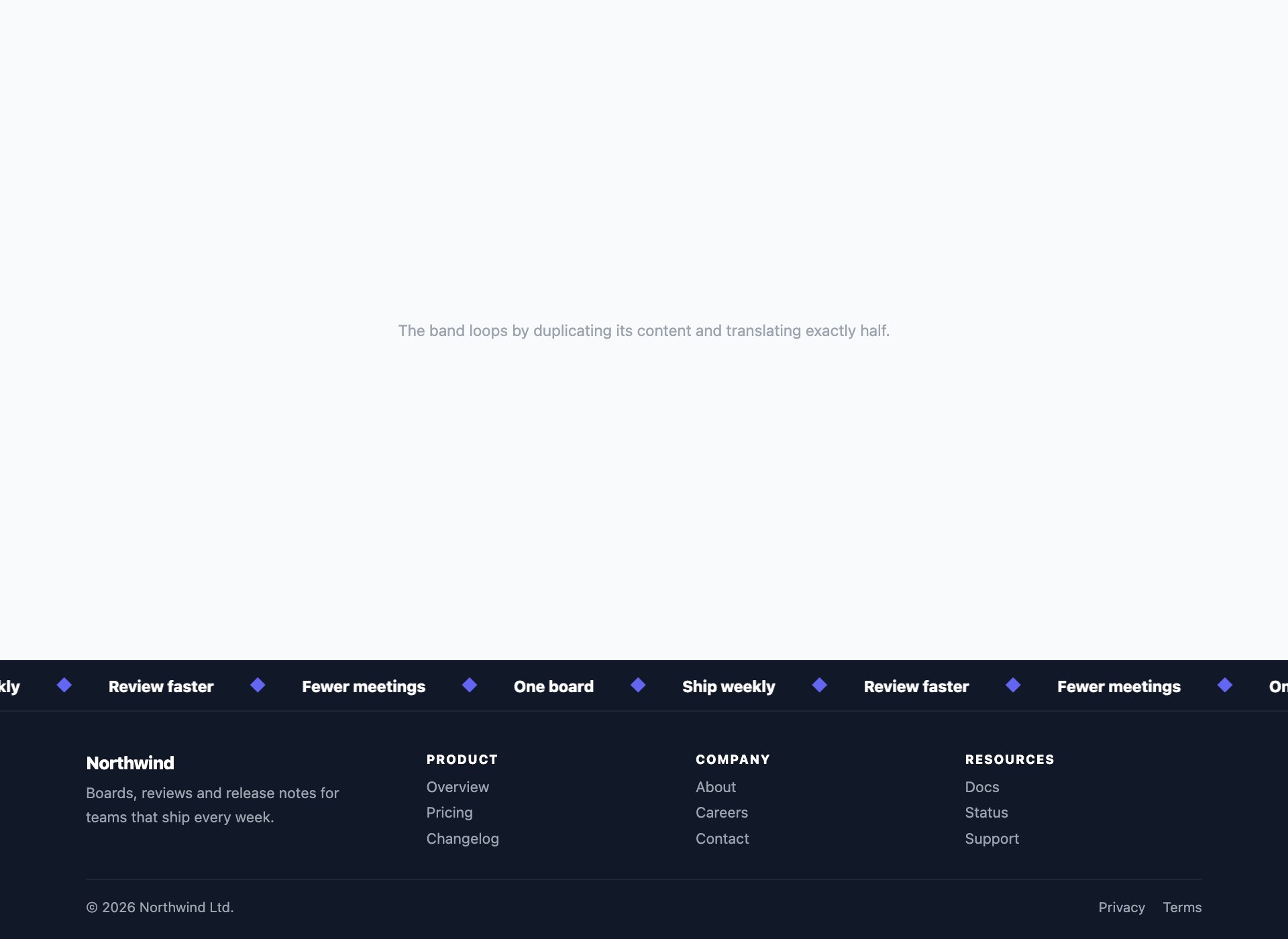 Footer with a Scrolling Band — free website footer template by uiCookies