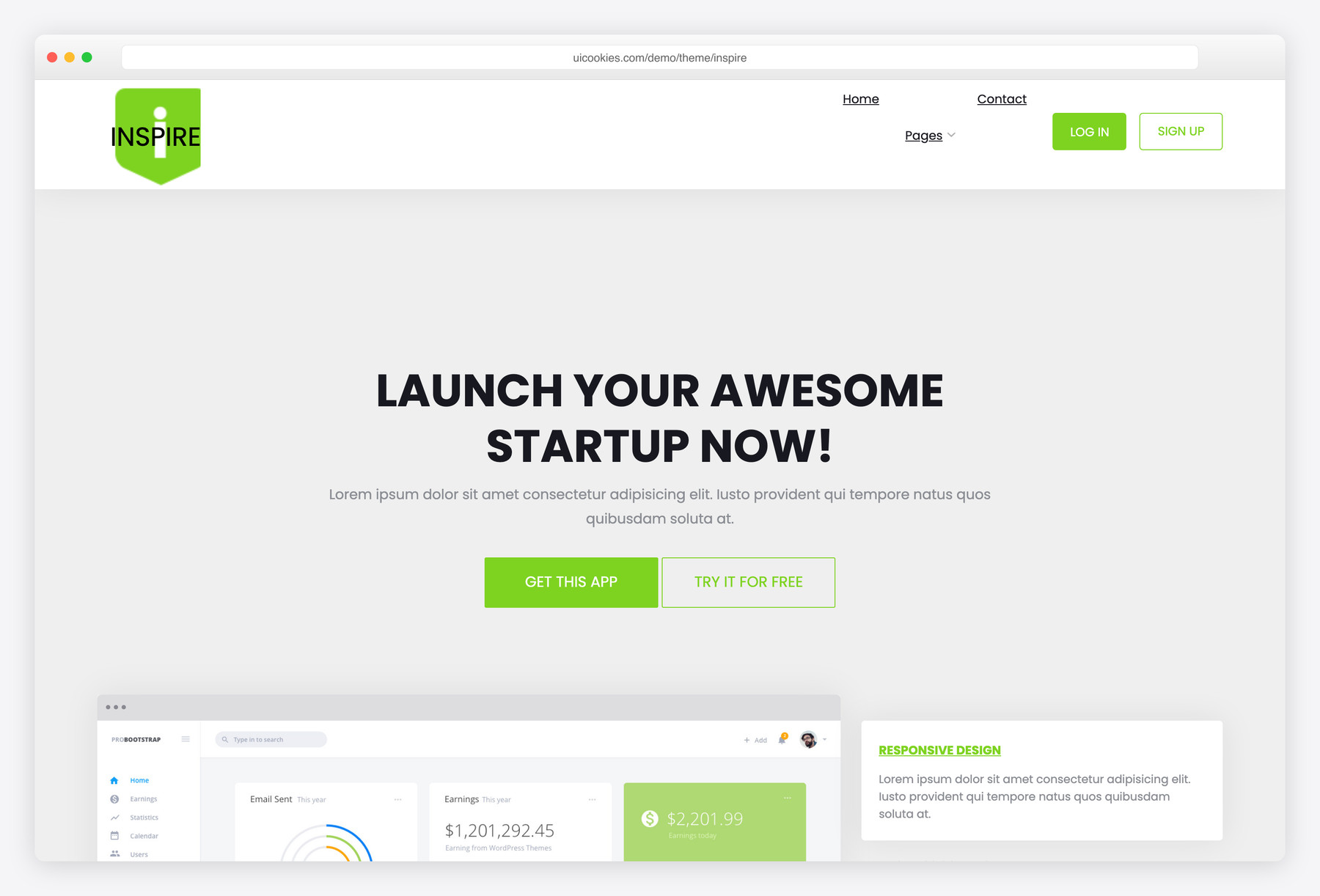 Inspire — free landing page website template by uiCookies