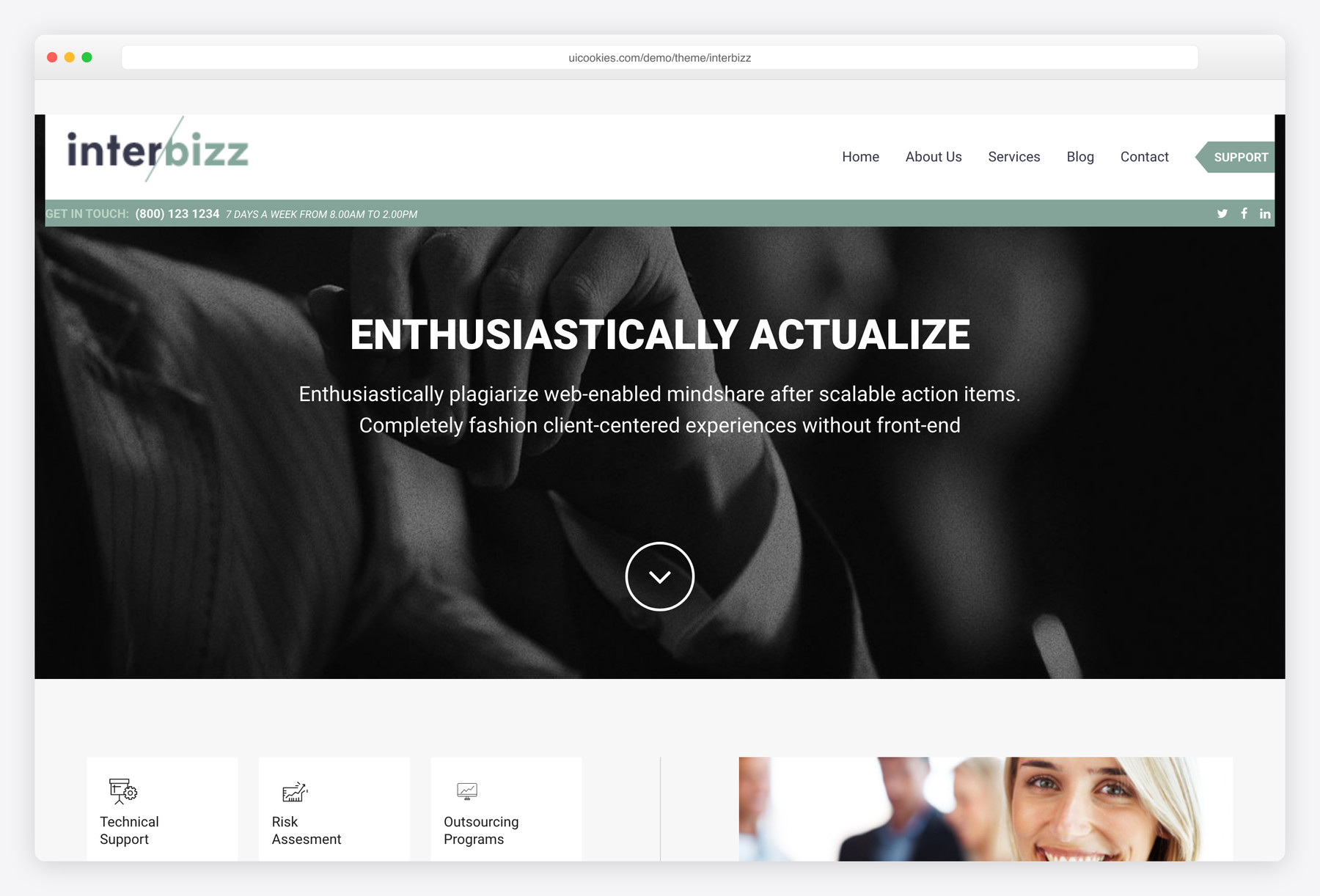 Interbizz — free business & multi-purpose website template by uiCookies