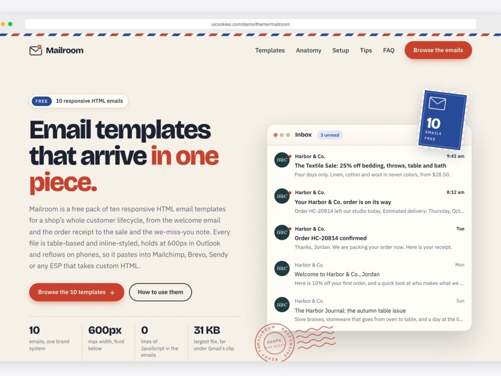 Mailroom — Free Responsive HTML Email Templates preview