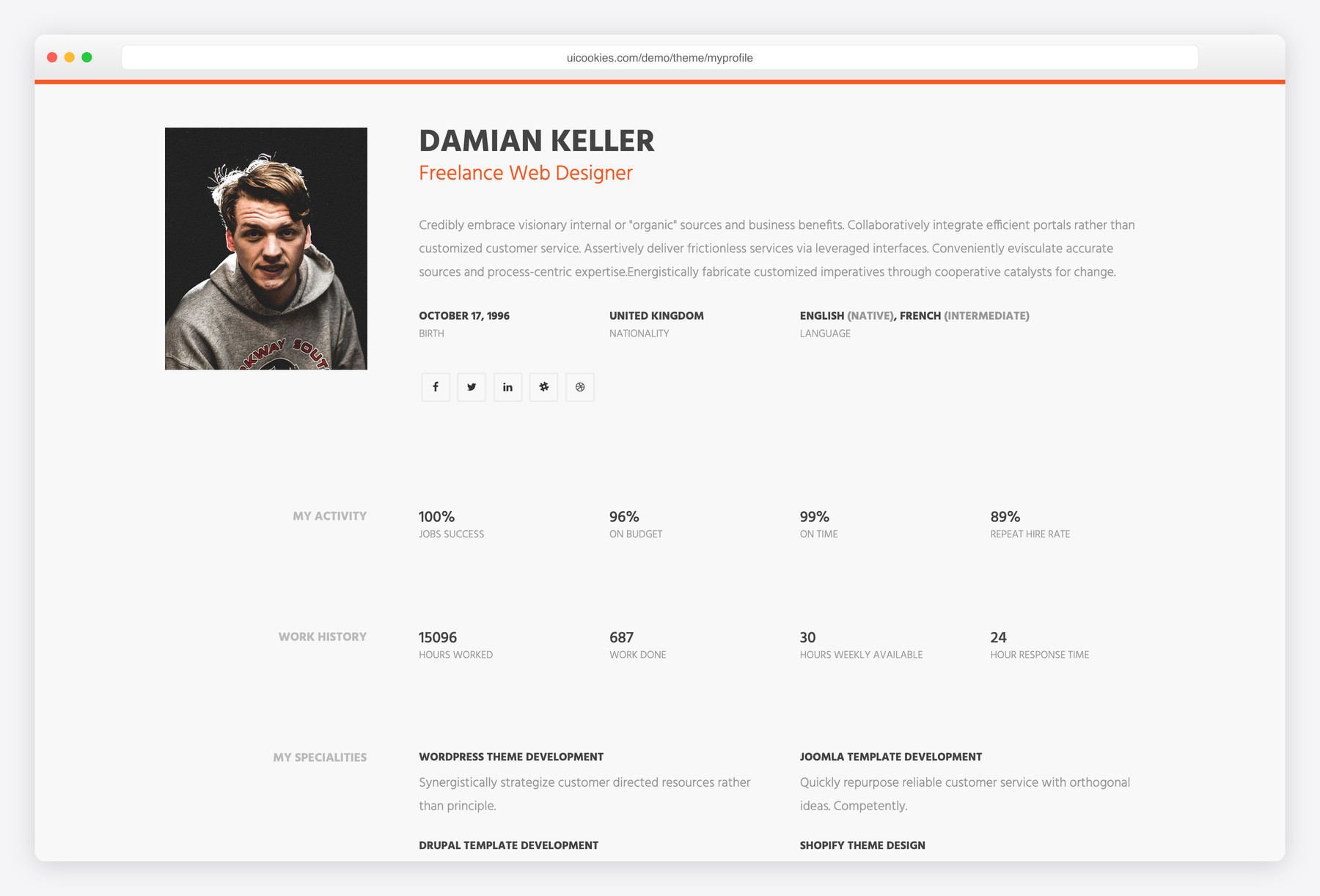 MyProfile — free portfolio & resume website template by uiCookies