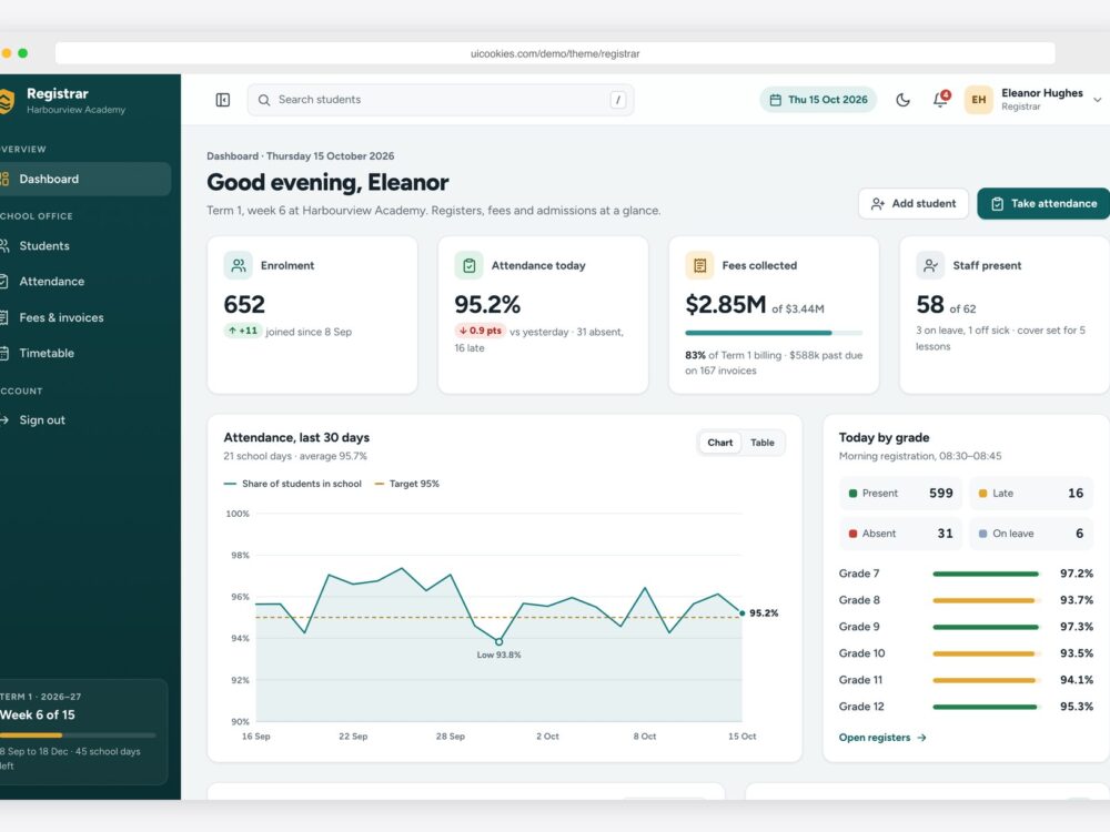 Registrar — Free School Management System Template preview