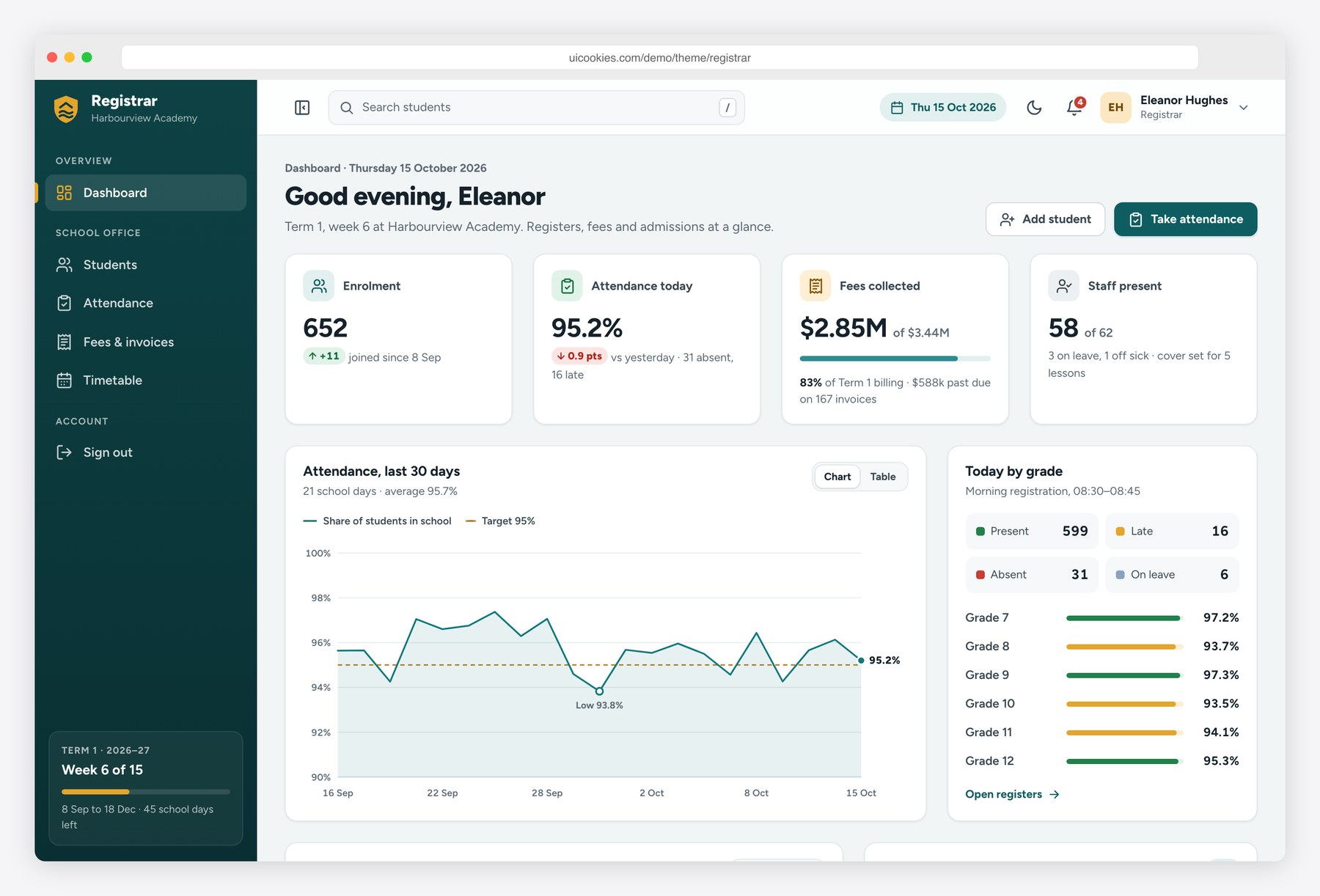 Registrar — Free School Management System Template preview