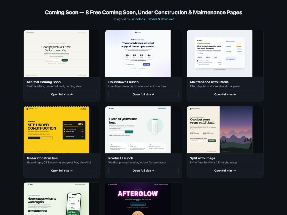 Coming Soon Pages — free UI pack by uiCookies