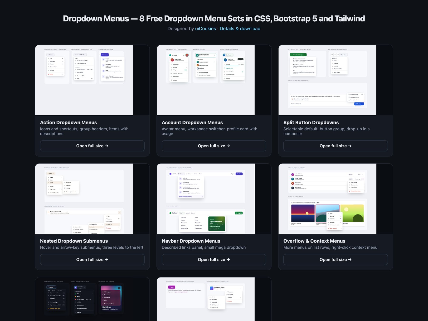 Dropdown Menus — free UI pack by uiCookies