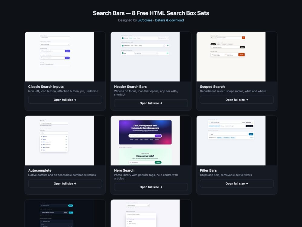 Search Bars — free UI pack by uiCookies