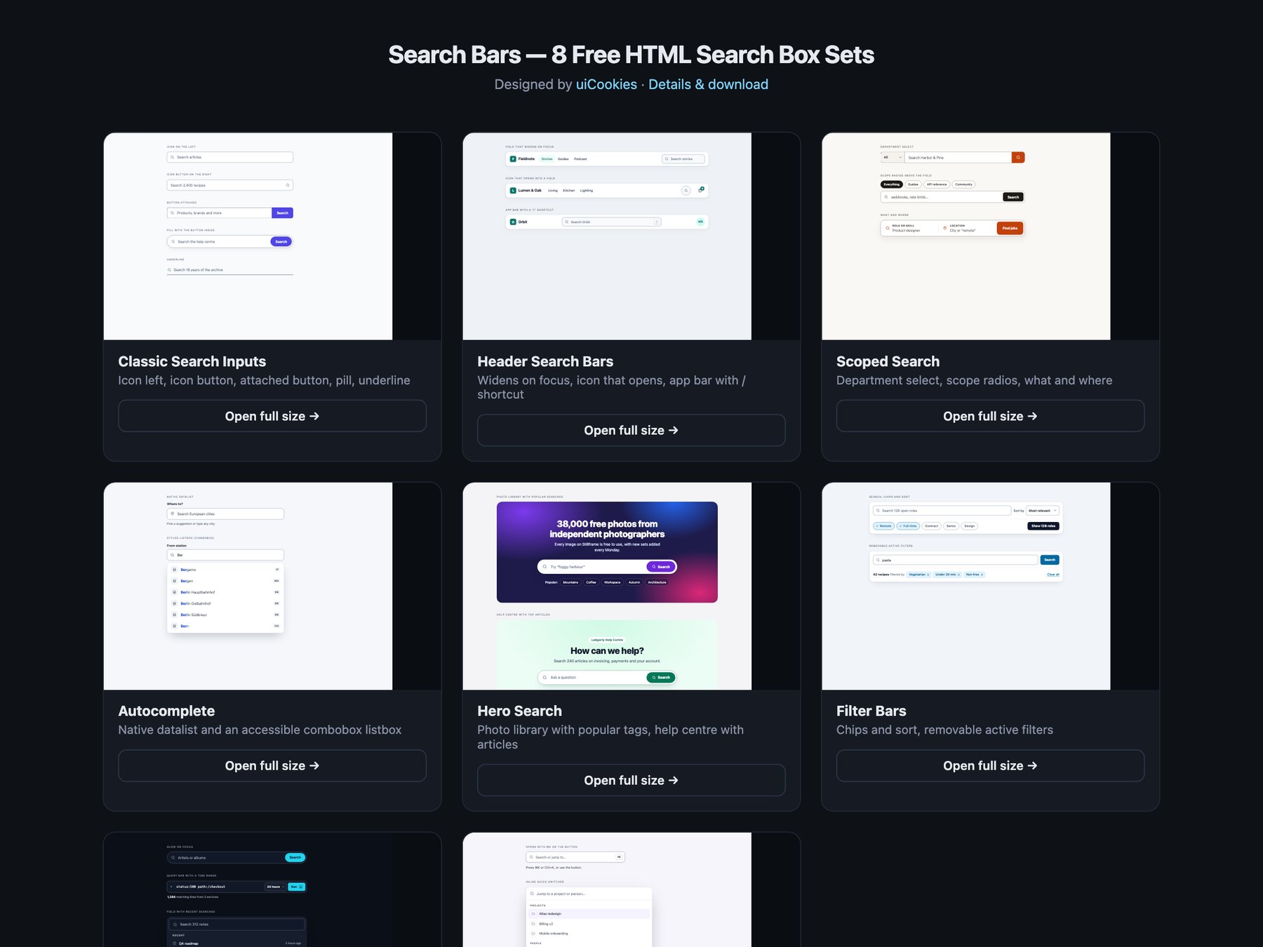 Search Bars — free UI pack by uiCookies