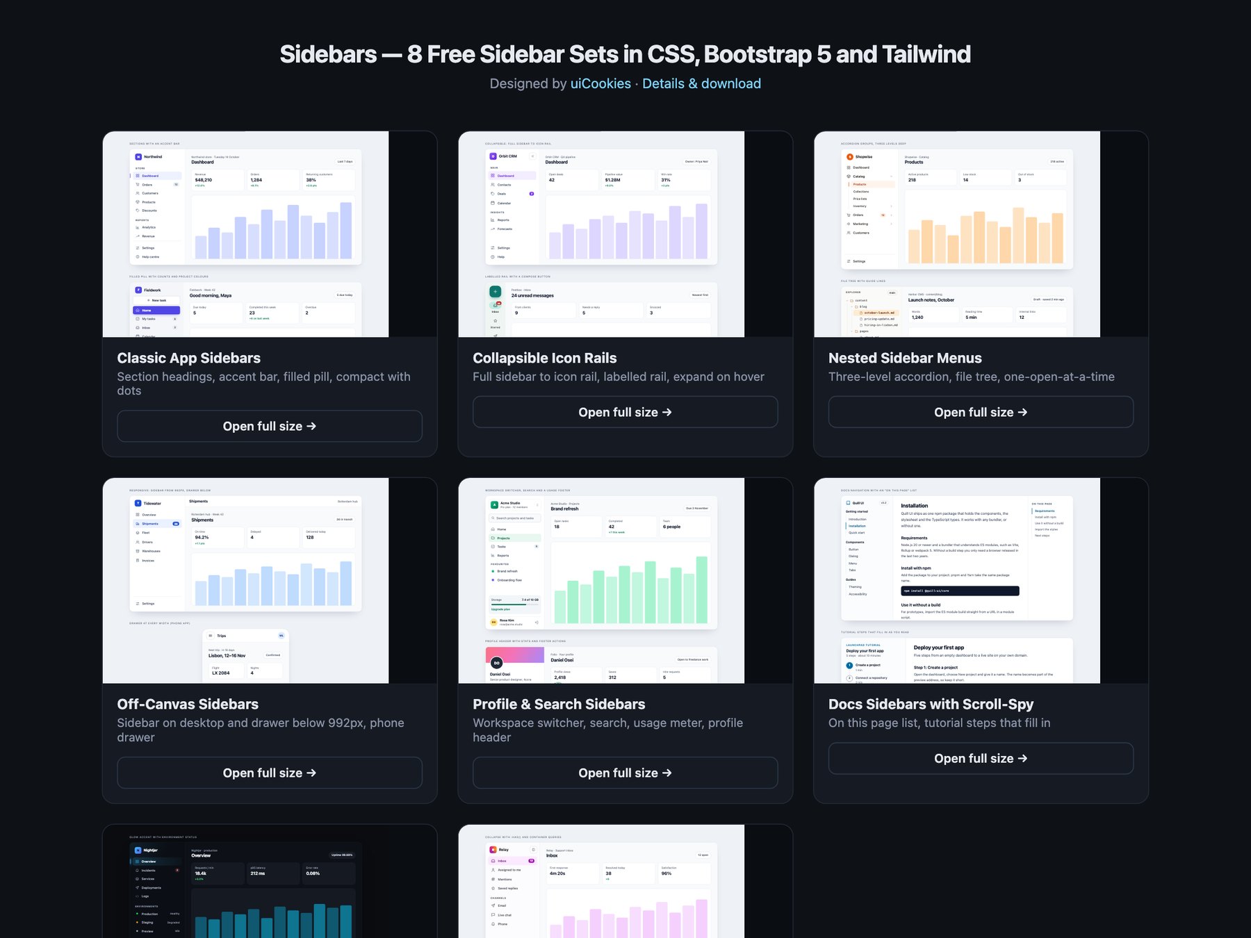 Sidebars — free UI pack by uiCookies