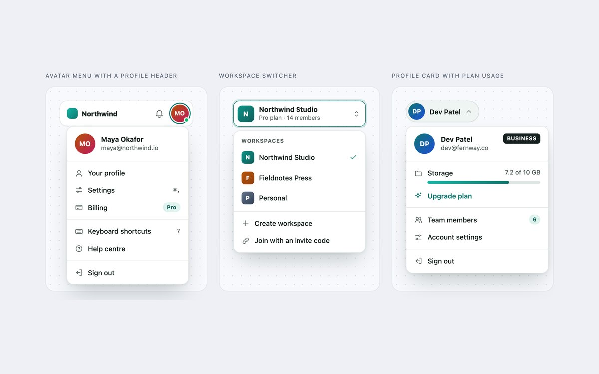Account Dropdown Menus — free dropdown menu snippet in CSS, Bootstrap and Tailwind by uiCookies