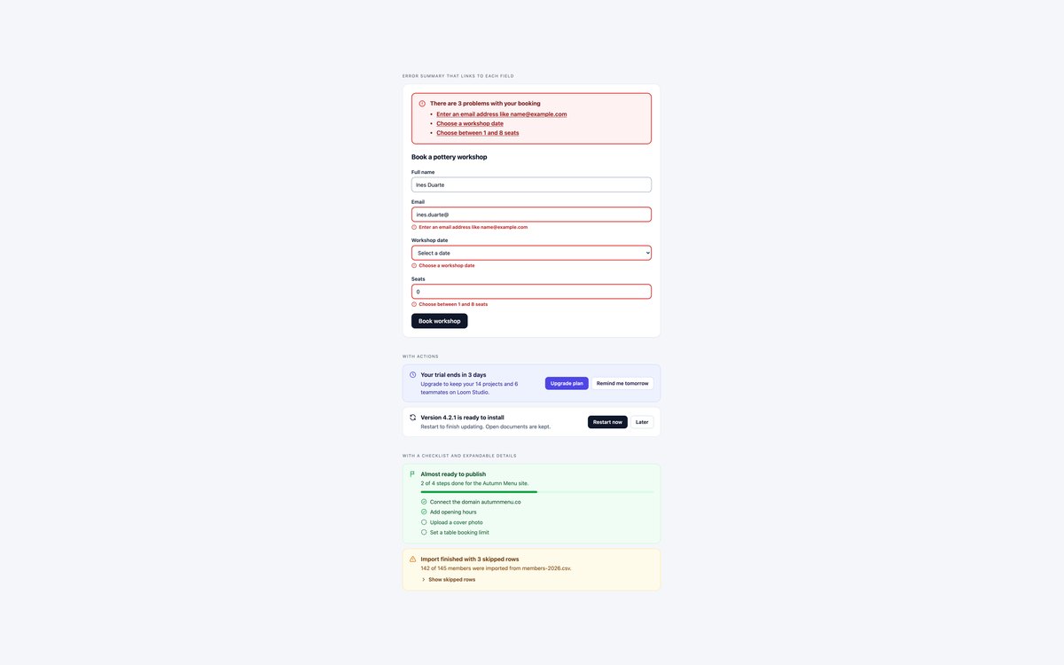 Alerts with Actions and Lists — free alert snippet in CSS, Bootstrap and Tailwind by uiCookies