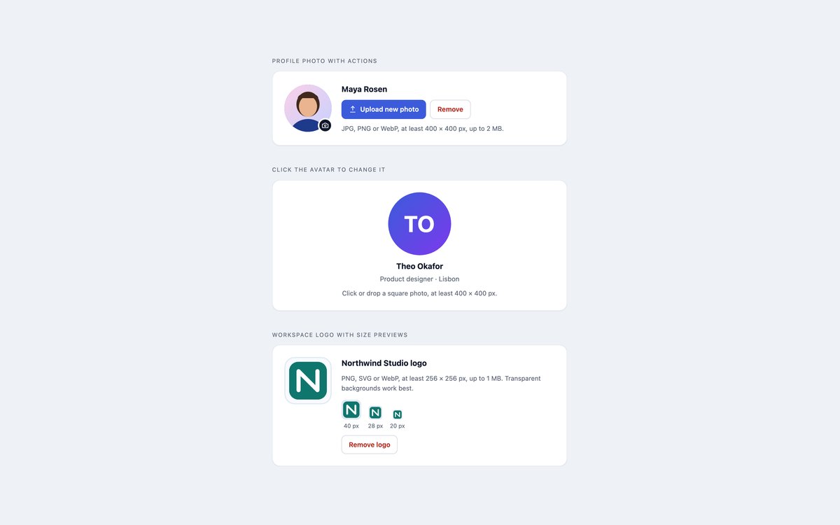 Avatar Uploaders — free file upload snippet in CSS, Bootstrap and Tailwind by uiCookies
