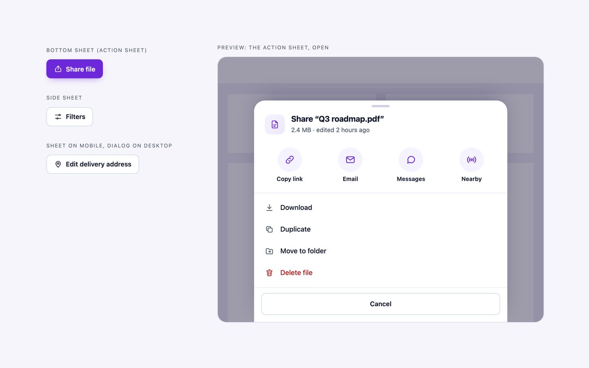 Bottom & Side Sheets — free modal snippet in CSS, Bootstrap and Tailwind by uiCookies