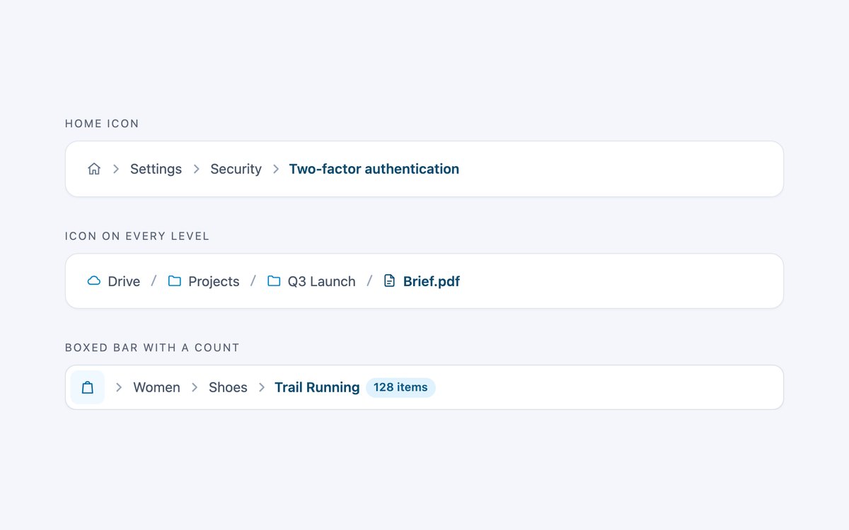 Breadcrumbs with Icons — free breadcrumb snippet in CSS, Bootstrap and Tailwind by uiCookies
