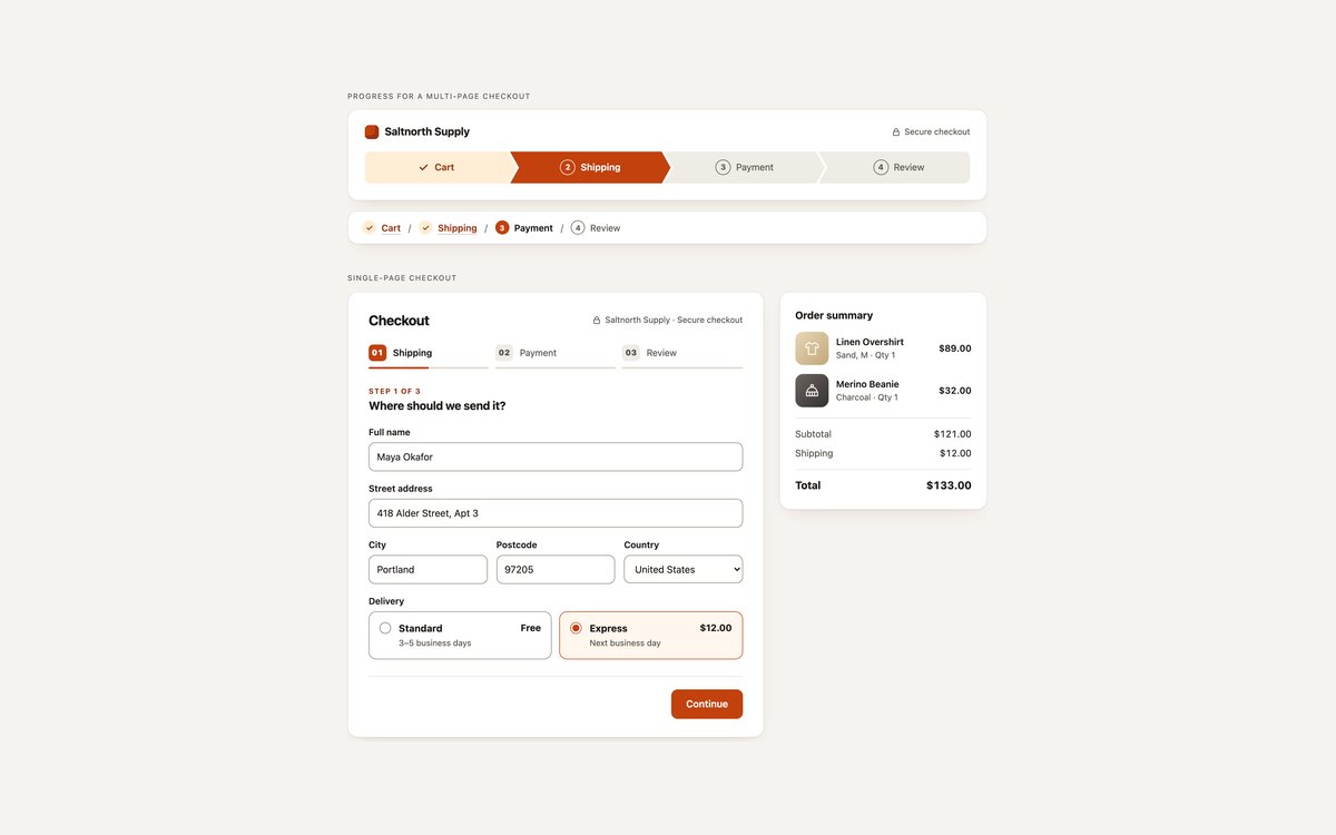 Checkout Wizards — free form wizard snippet in CSS, Bootstrap and Tailwind by uiCookies