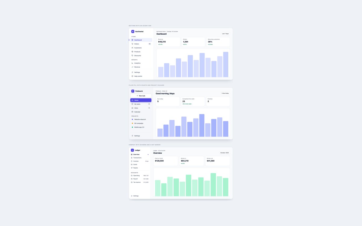 Classic App Sidebars — free sidebar snippet in CSS, Bootstrap and Tailwind by uiCookies