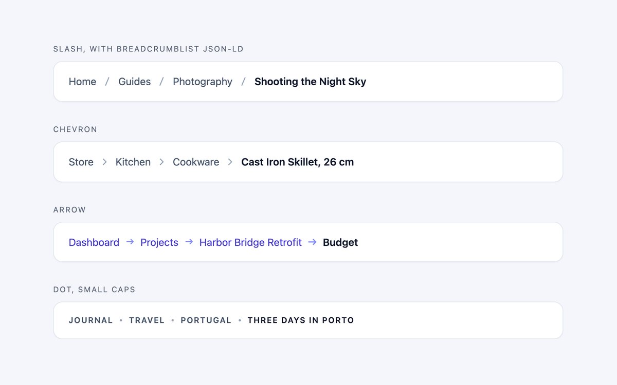 Classic Breadcrumb Separators — free breadcrumb snippet in CSS, Bootstrap and Tailwind by uiCookies