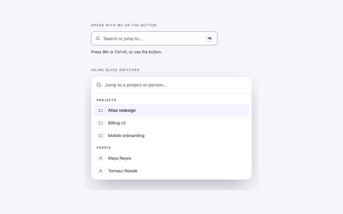 Command Palette Search — free search box snippet in CSS, Bootstrap and Tailwind by uiCookies