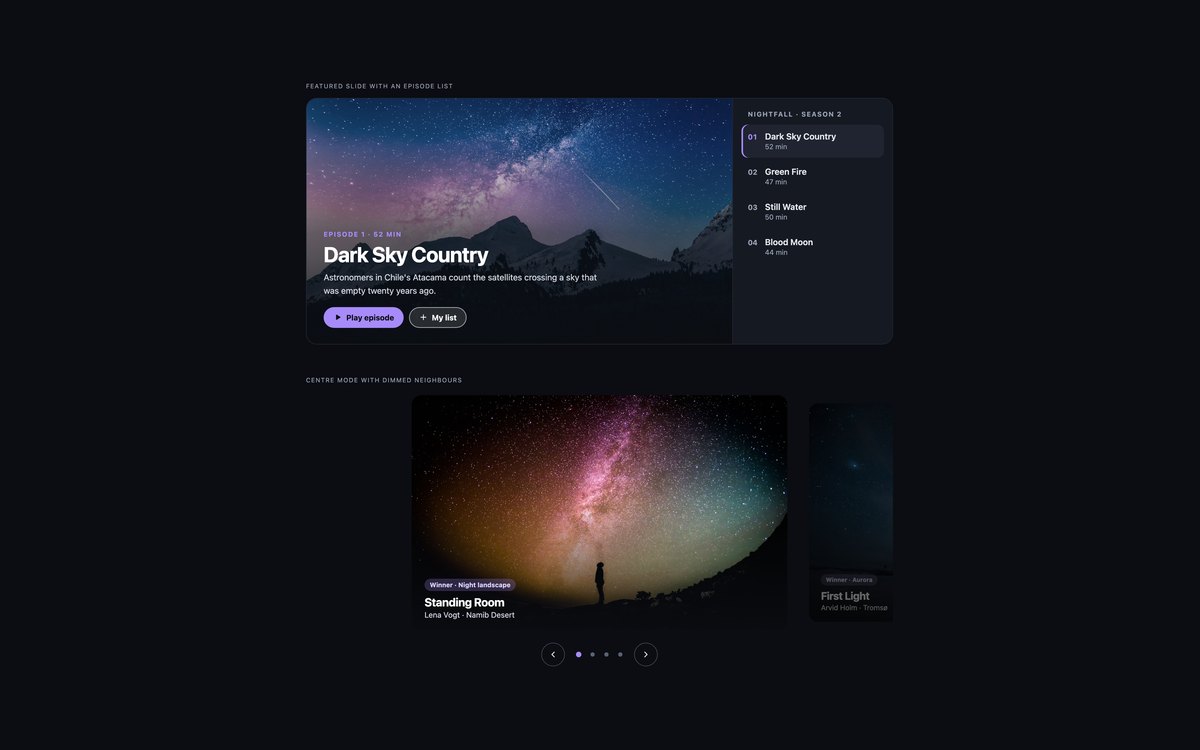 Dark Carousels — free carousel snippet in CSS, Bootstrap and Tailwind by uiCookies