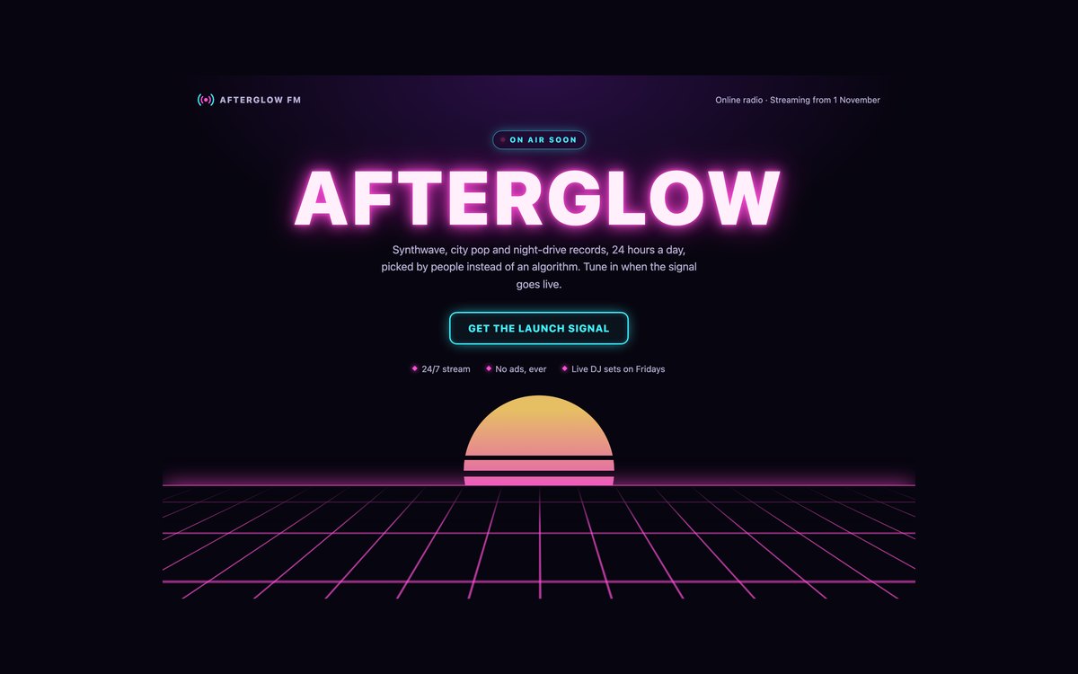 Dark Neon Coming Soon Page — free coming soon page snippet in CSS, Bootstrap and Tailwind by uiCookies