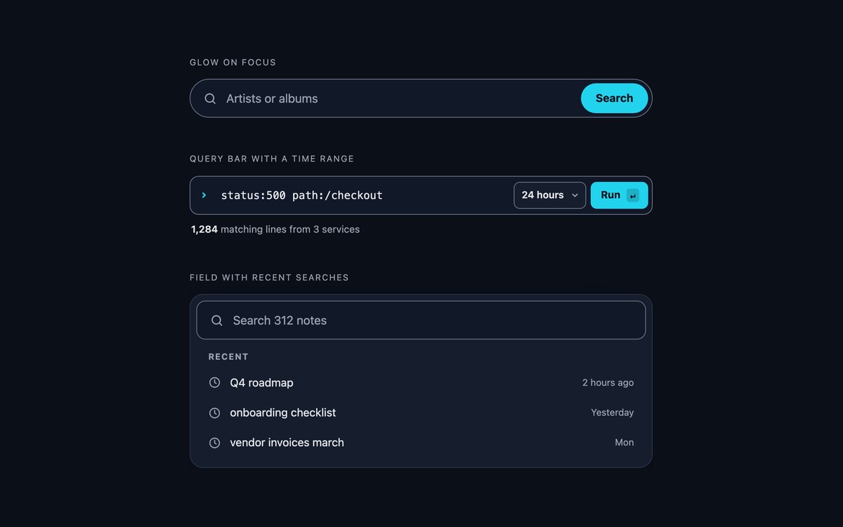 Dark Search Bars — free search box snippet in CSS, Bootstrap and Tailwind by uiCookies
