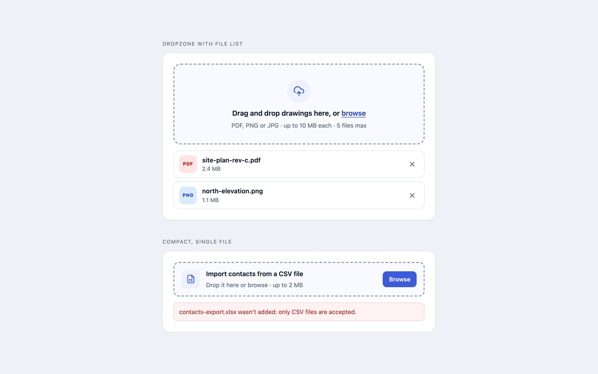 Drag and Drop Dropzones — free file upload snippet in CSS, Bootstrap and Tailwind by uiCookies
