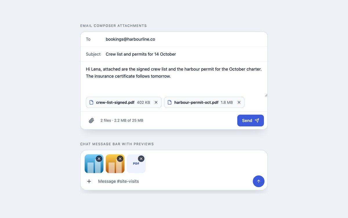Inline Attachments — free file upload snippet in CSS, Bootstrap and Tailwind by uiCookies