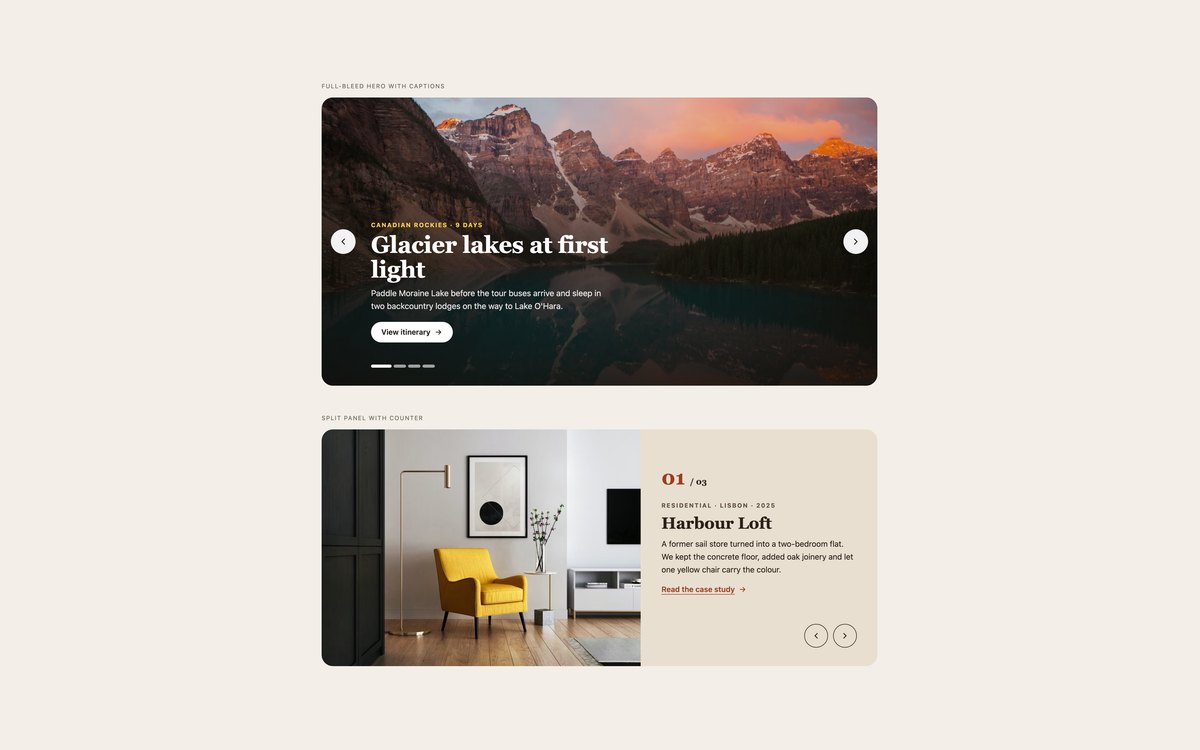 Hero Image Carousels — free carousel snippet in CSS, Bootstrap and Tailwind by uiCookies