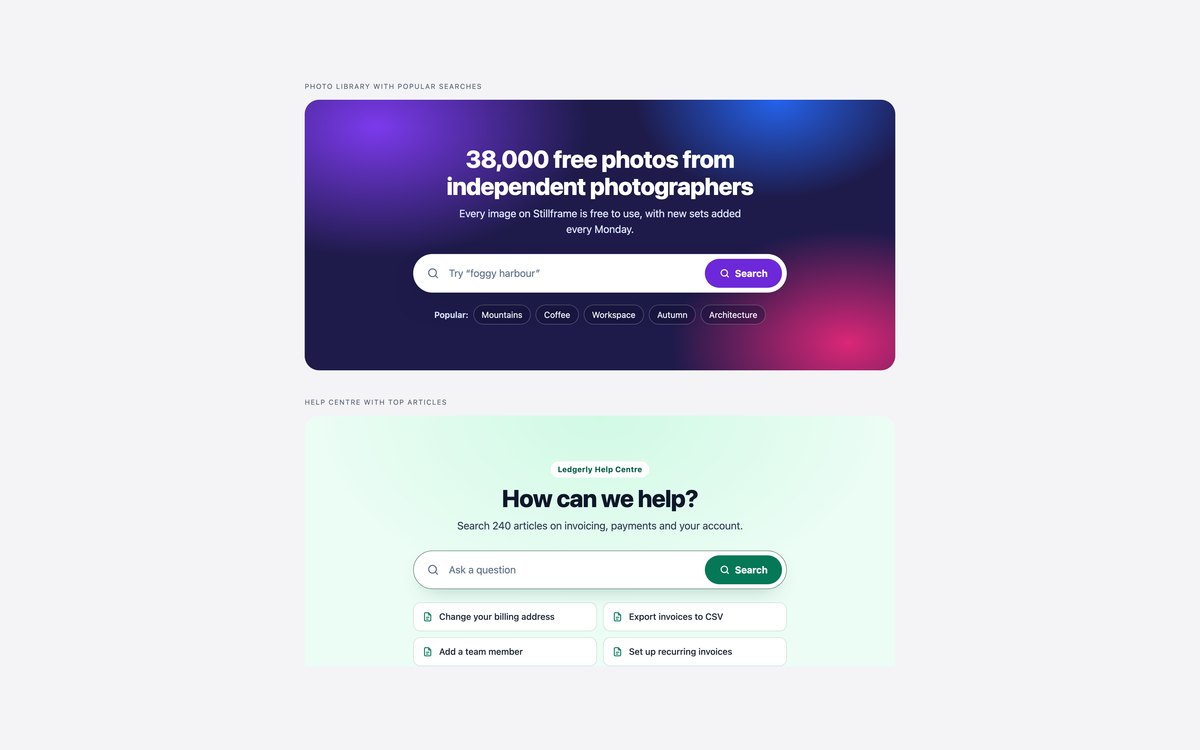Hero Search Sections — free search box snippet in CSS, Bootstrap and Tailwind by uiCookies