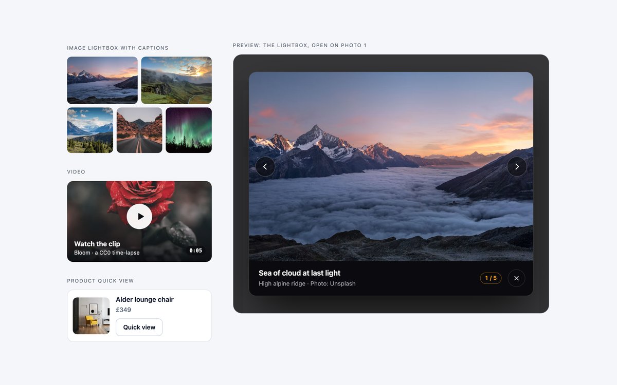 Media Modals — free modal snippet in CSS, Bootstrap and Tailwind by uiCookies