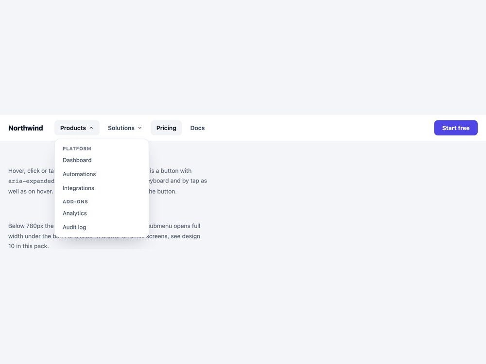Navbar with Hover Dropdowns — live demo