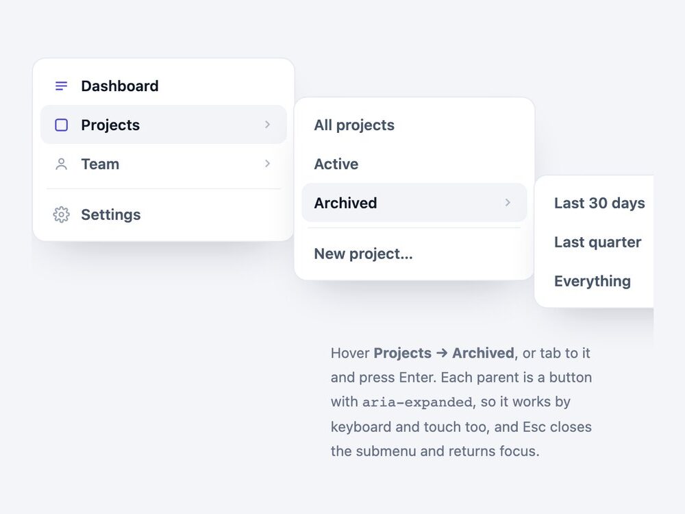 Nested Flyout Navigation Menu — live demo