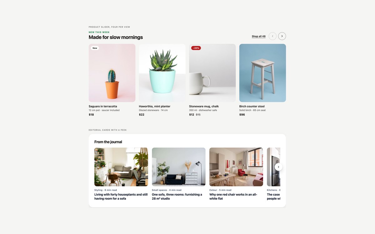 Product and Card Sliders — free carousel snippet in CSS, Bootstrap and Tailwind by uiCookies