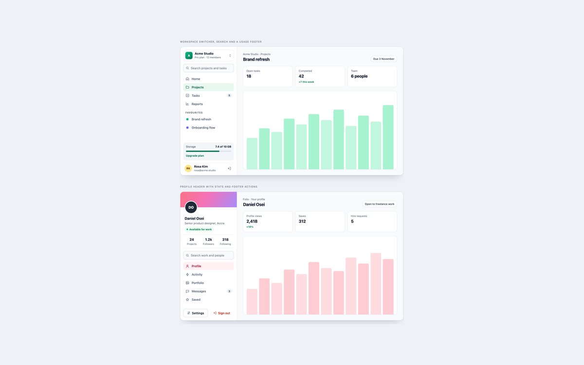 Profile & Search Sidebars — free sidebar snippet in CSS, Bootstrap and Tailwind by uiCookies