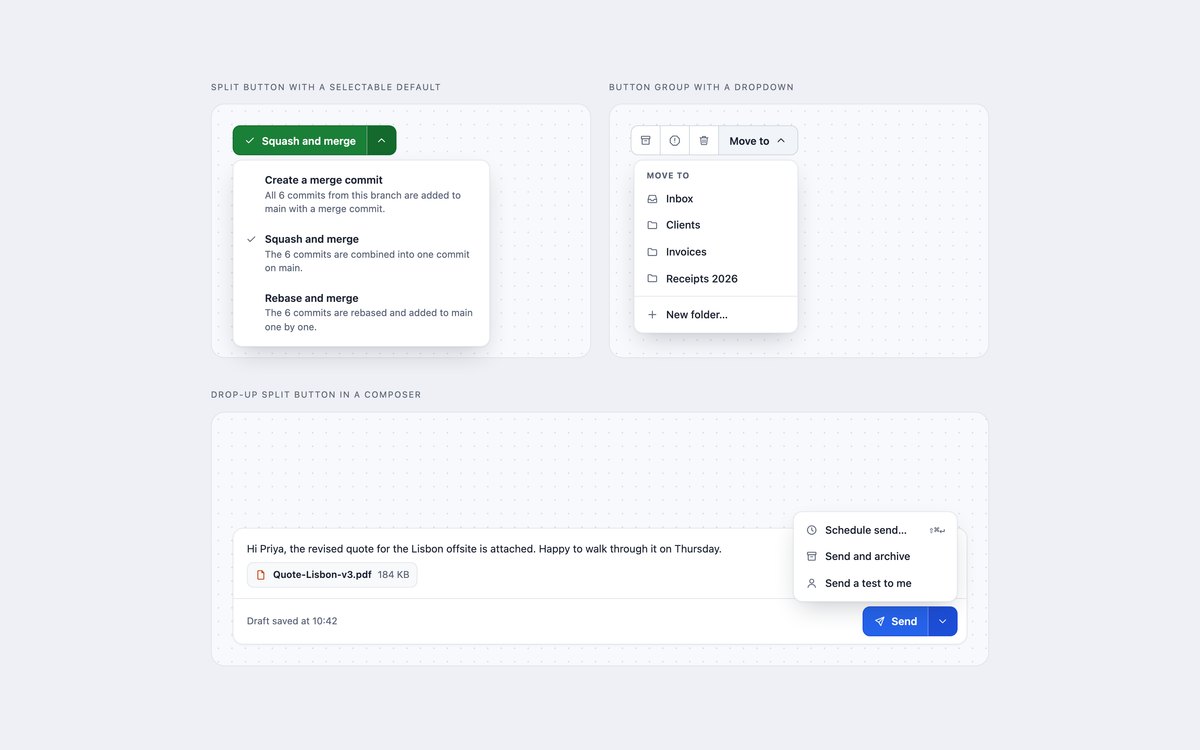 Split Button Dropdowns — free dropdown menu snippet in CSS, Bootstrap and Tailwind by uiCookies