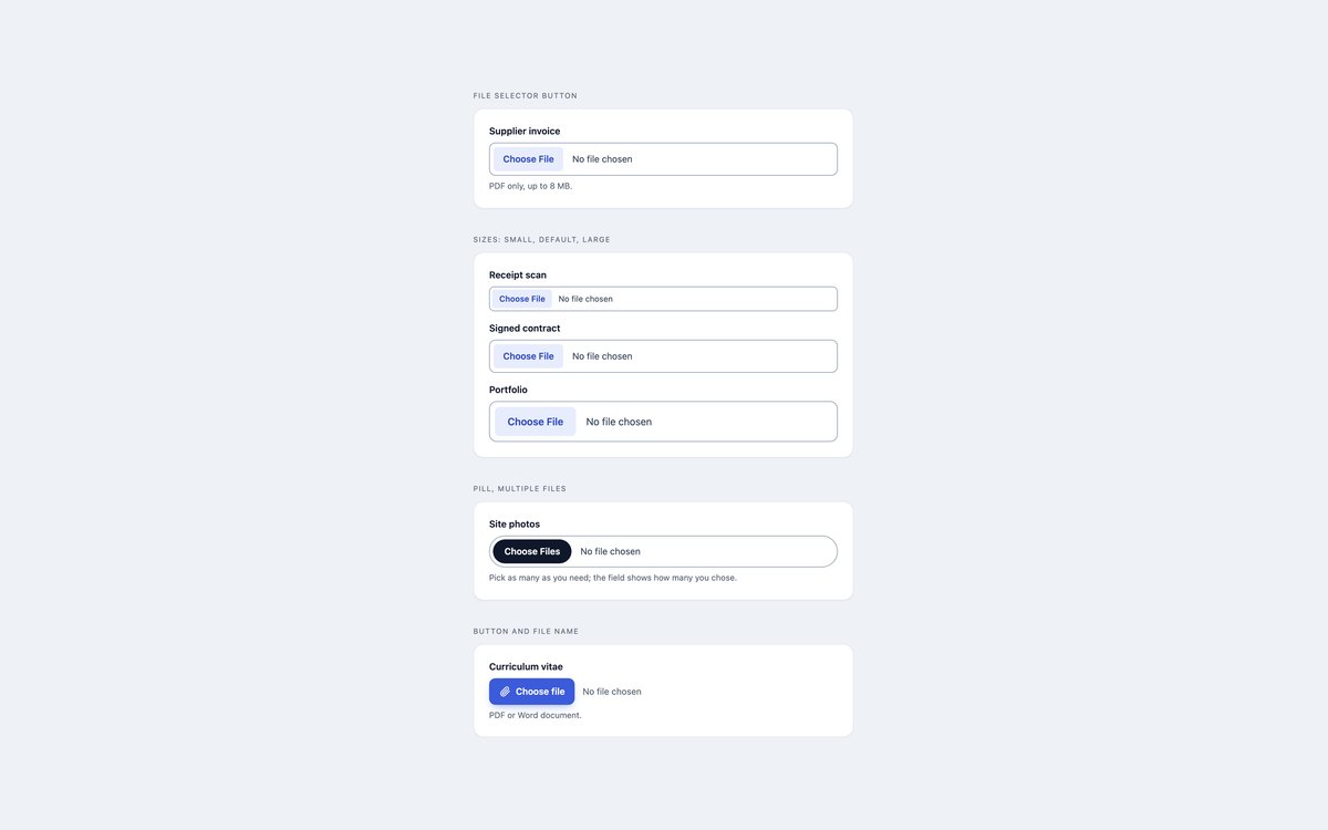 Styled File Inputs — free file upload snippet in CSS, Bootstrap and Tailwind by uiCookies