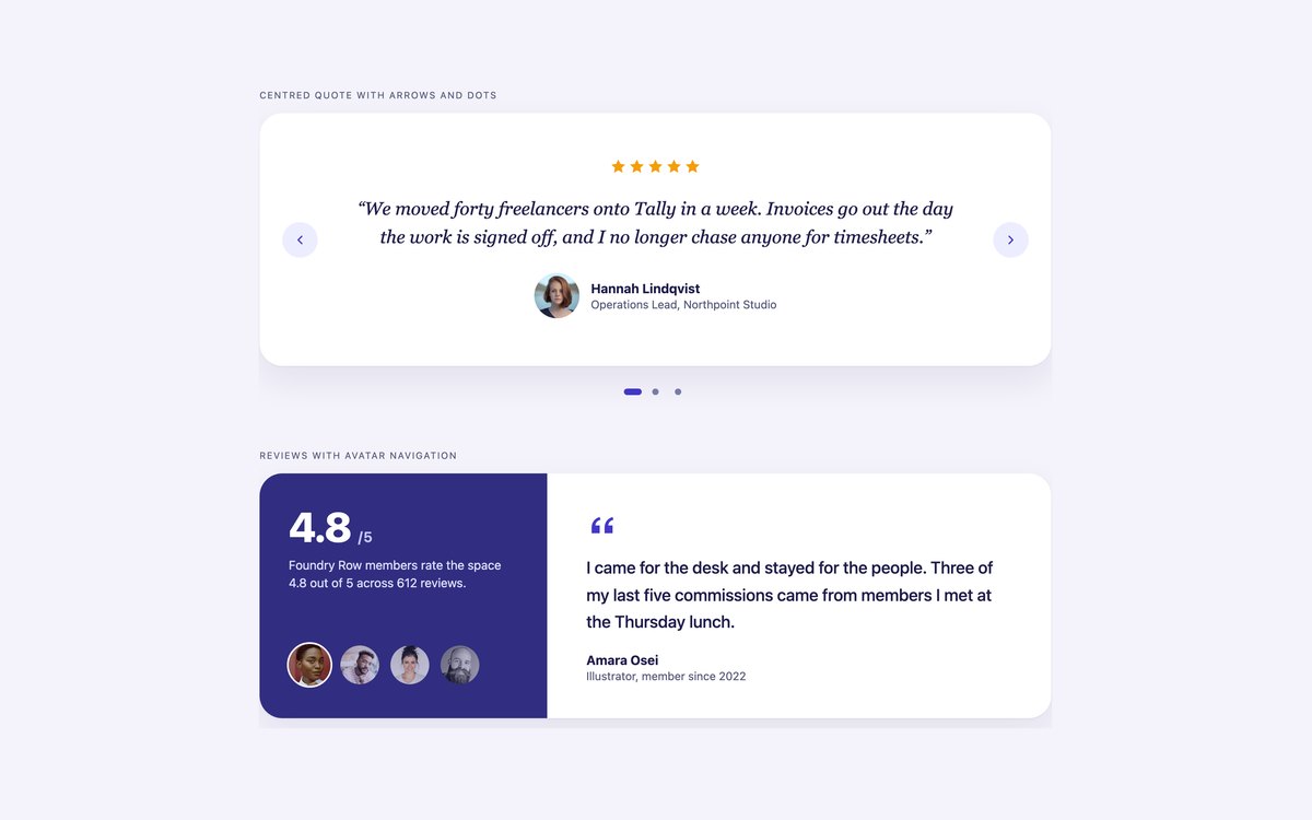 Testimonial Sliders — free carousel snippet in CSS, Bootstrap and Tailwind by uiCookies