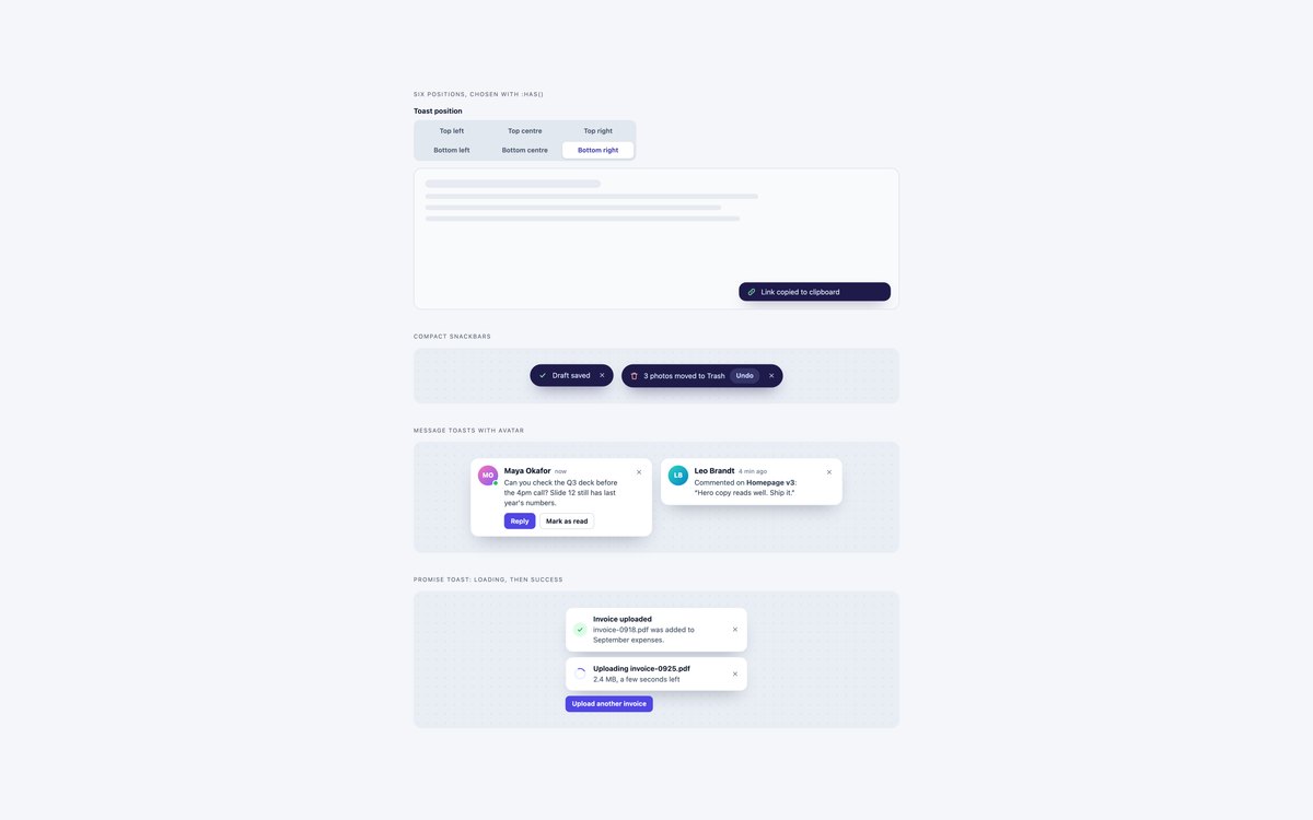 Toast Positions and Variants — free alert snippet in CSS, Bootstrap and Tailwind by uiCookies