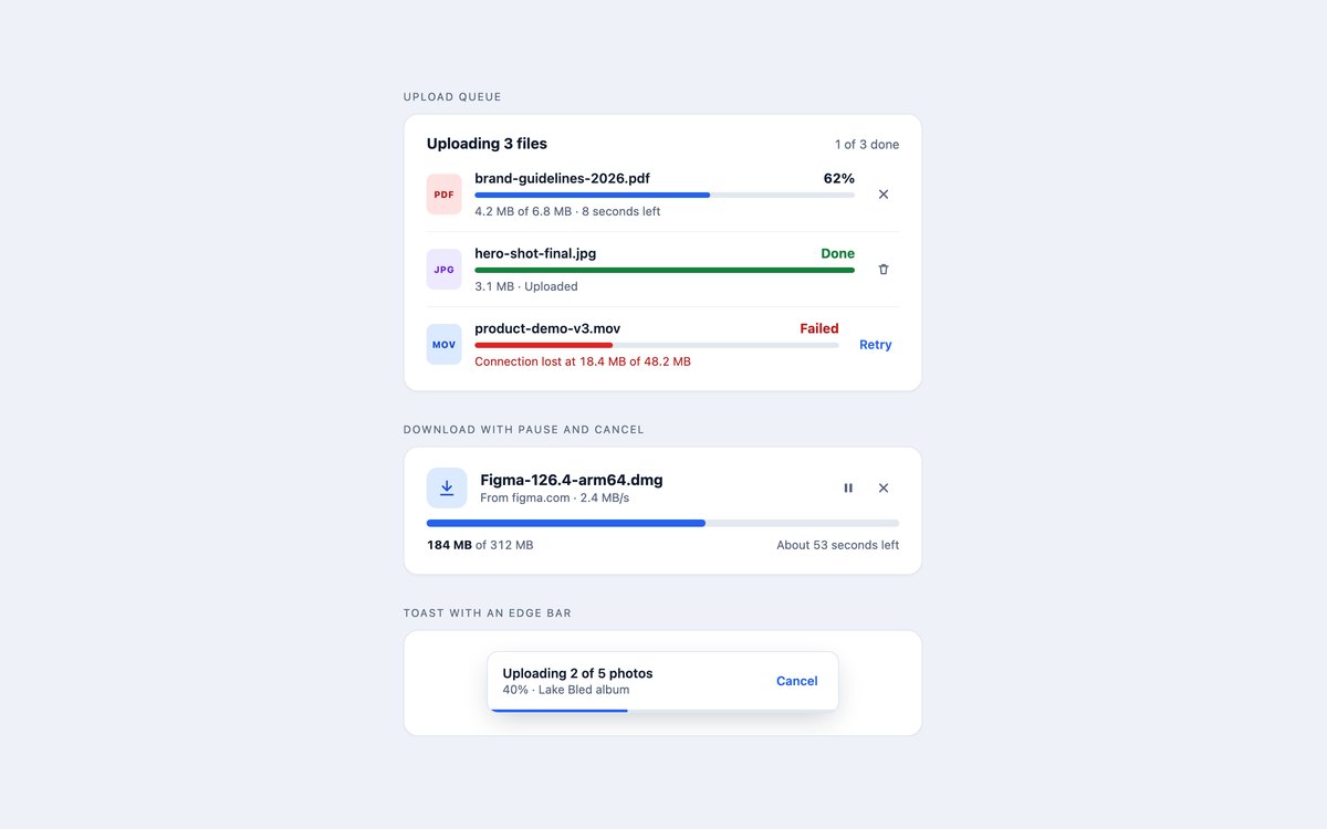 Upload Progress Bars — free progress bar snippet in CSS, Bootstrap and Tailwind by uiCookies
