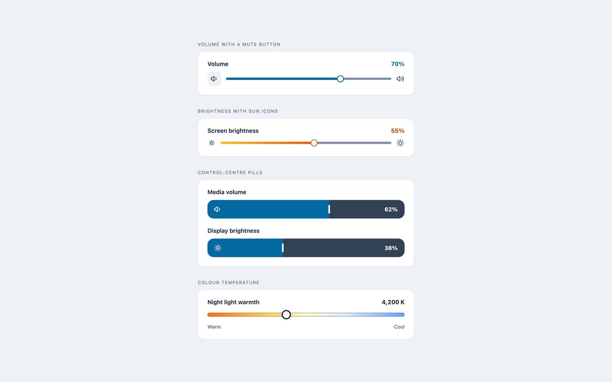 Volume and Brightness Sliders — free range slider snippet in CSS, Bootstrap and Tailwind by uiCookies