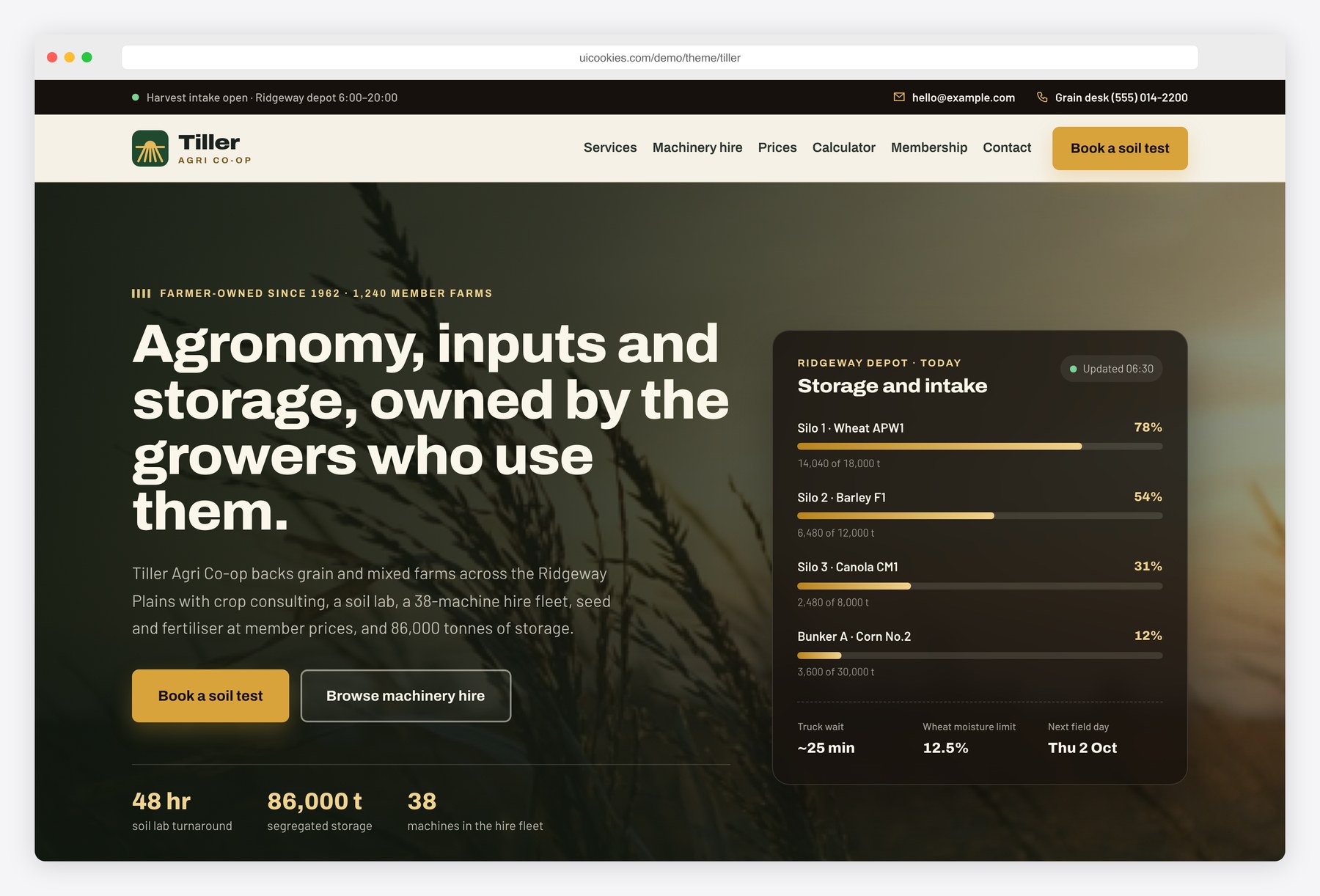 Tiller — Free Agriculture Company Website Template preview